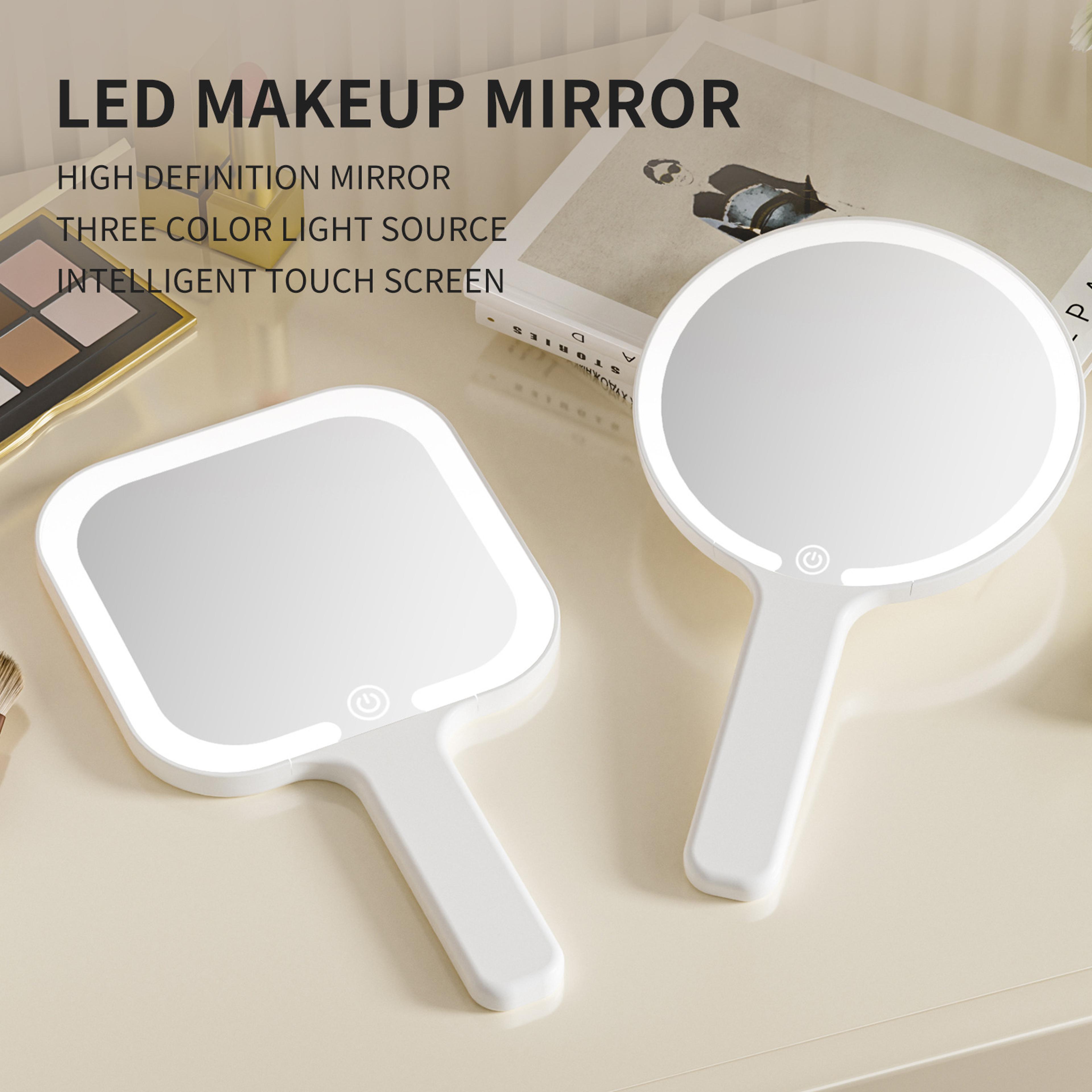 led makeup mirror with color lights dimmable compact handheld cosmetic mirror