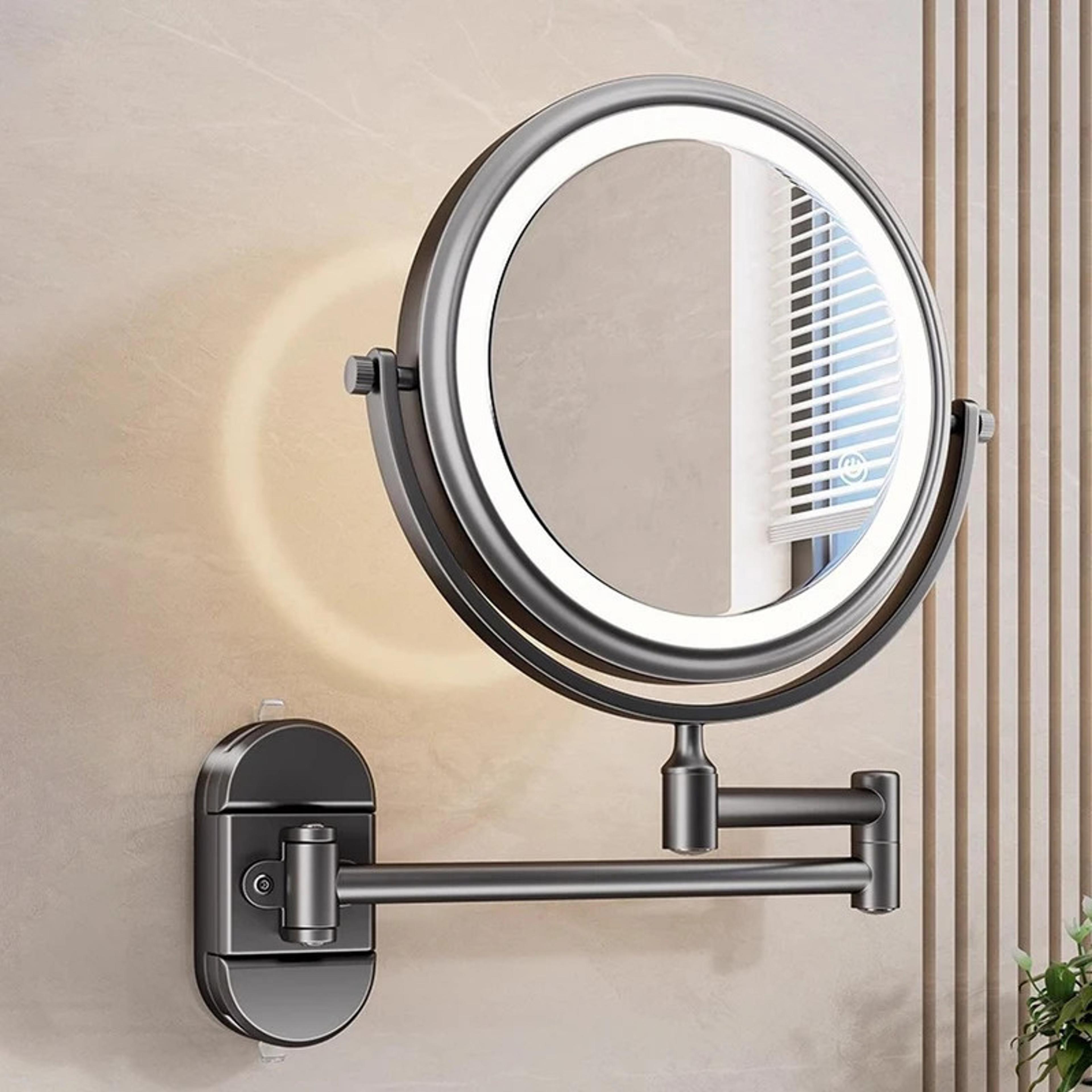 led wall mounted makeup mirror with magnification rotating folding bathroom mirror
