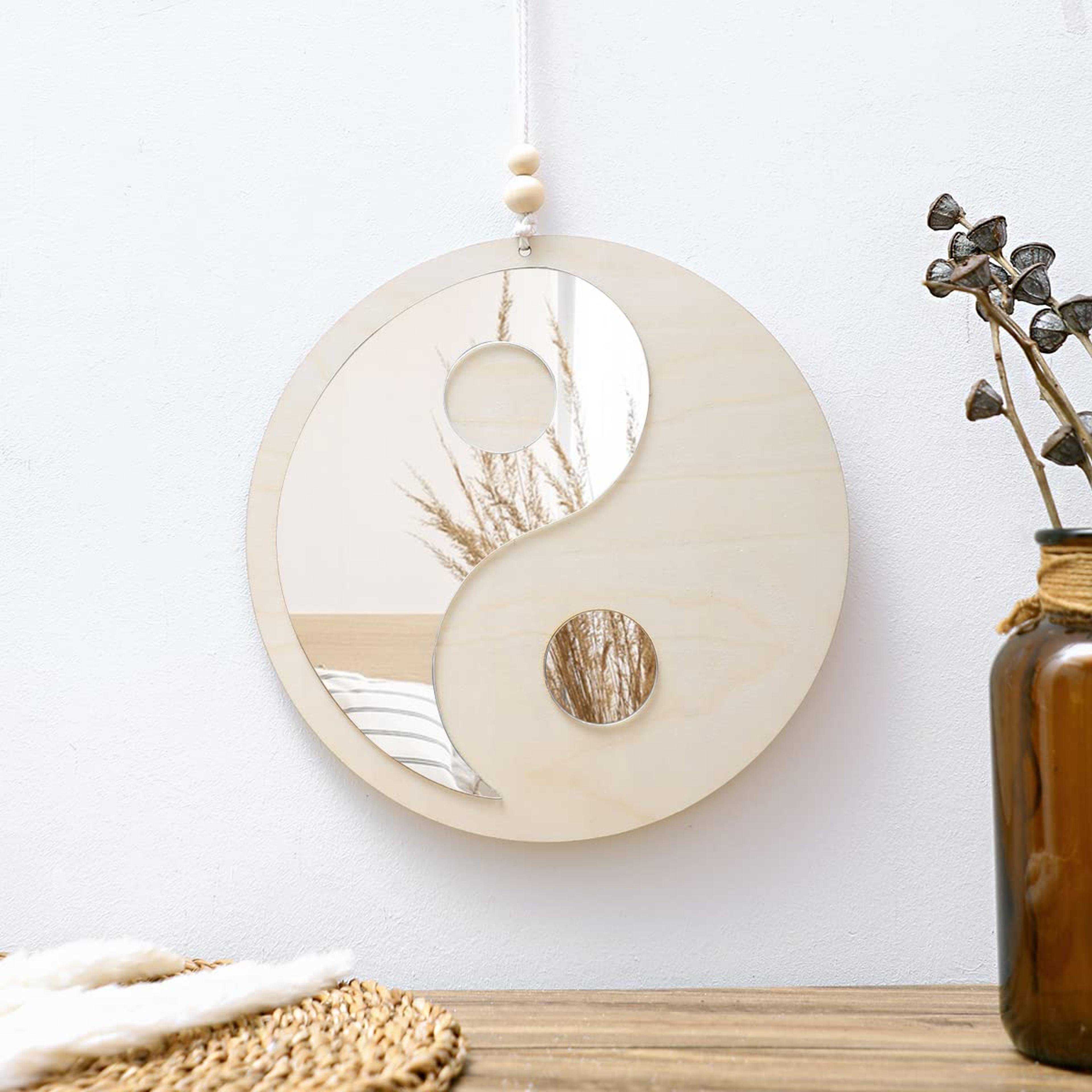 boho wooden wall mirror tai chi yin yang home decor for living room bedroom