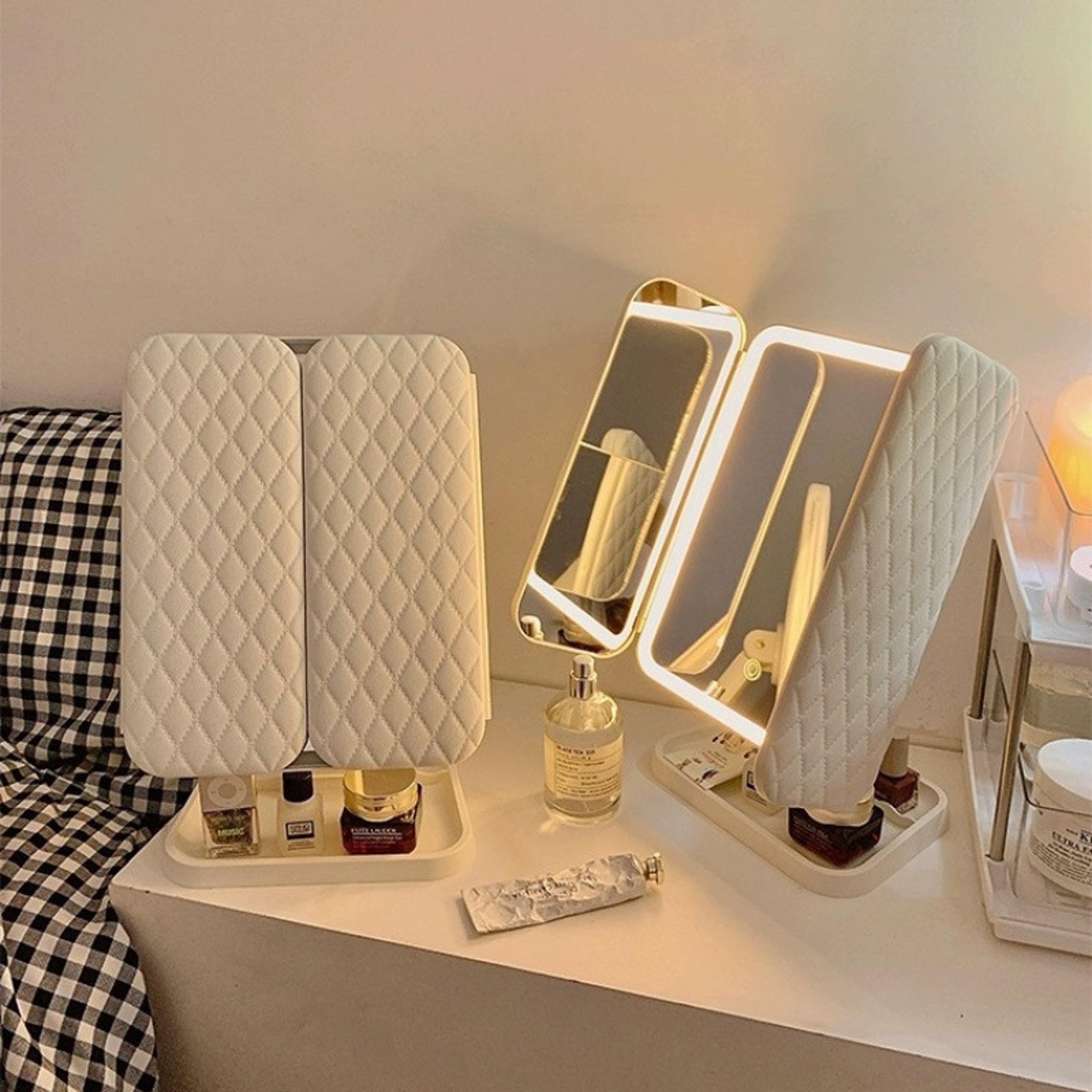 led makeup mirror with smart fill light tri fold dressing mirror for beauty and dorm room