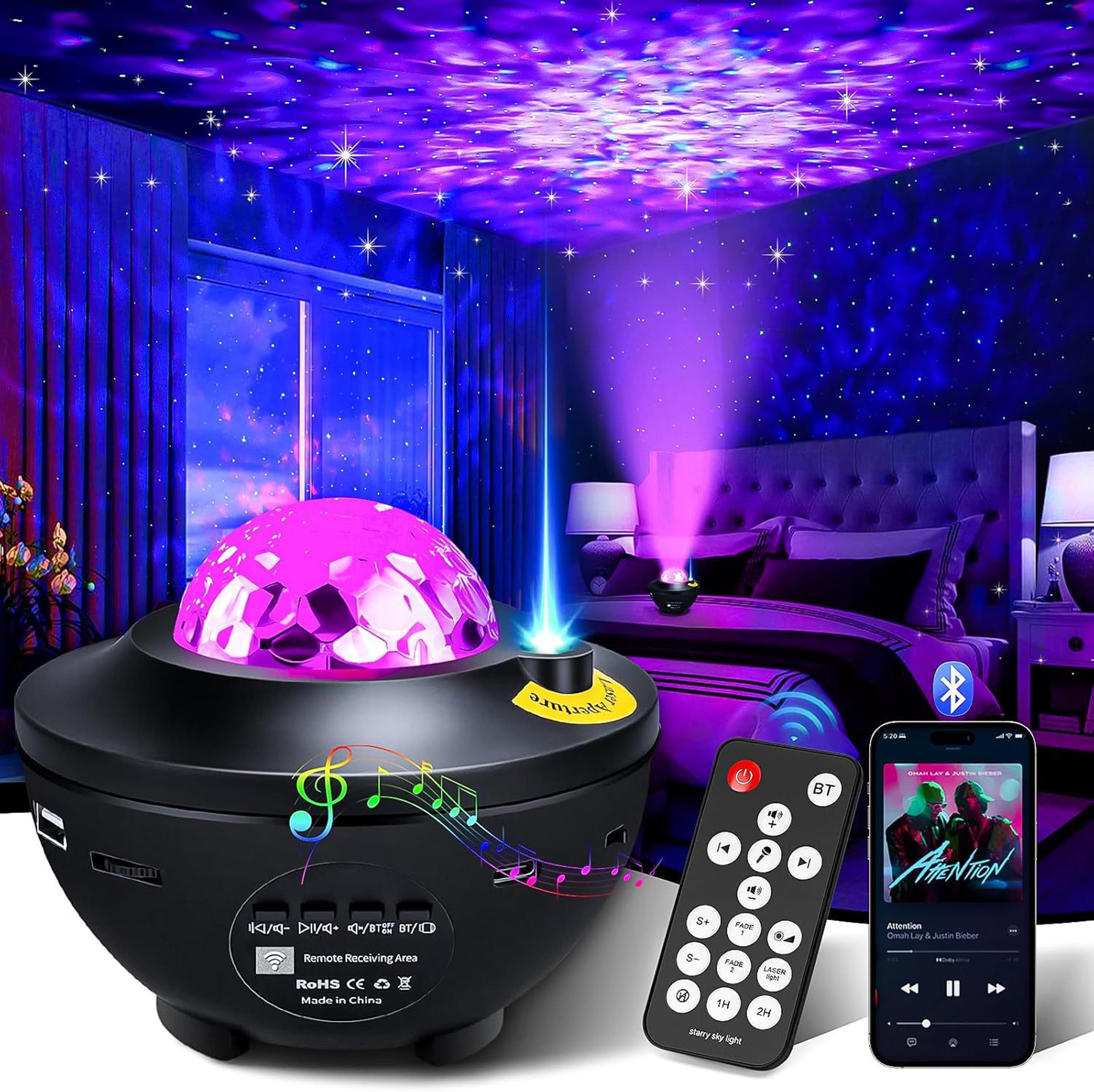 led starry sky galaxy projector night light with bluetooth music and remote control
