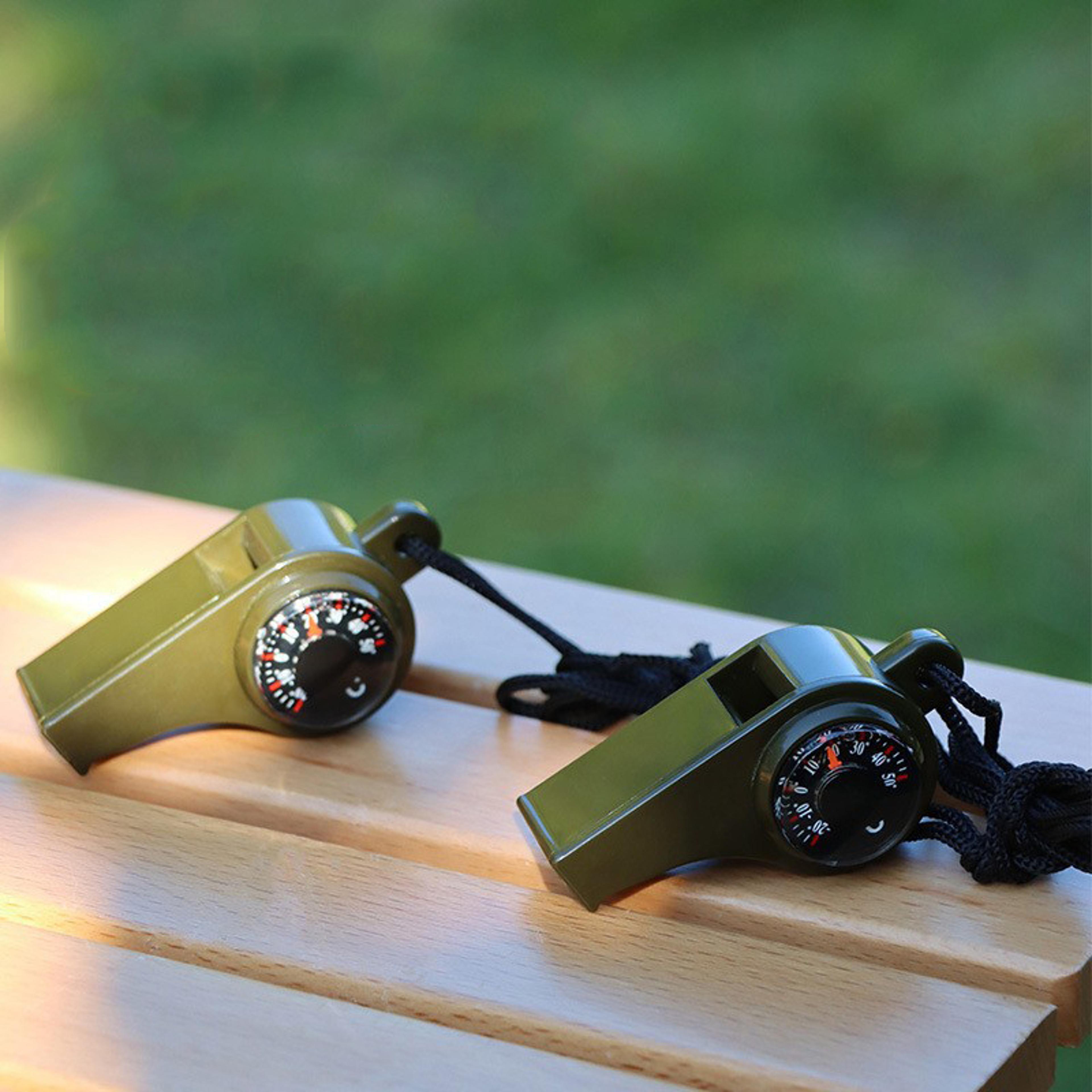 survival whistle with compass and thermometer for camping