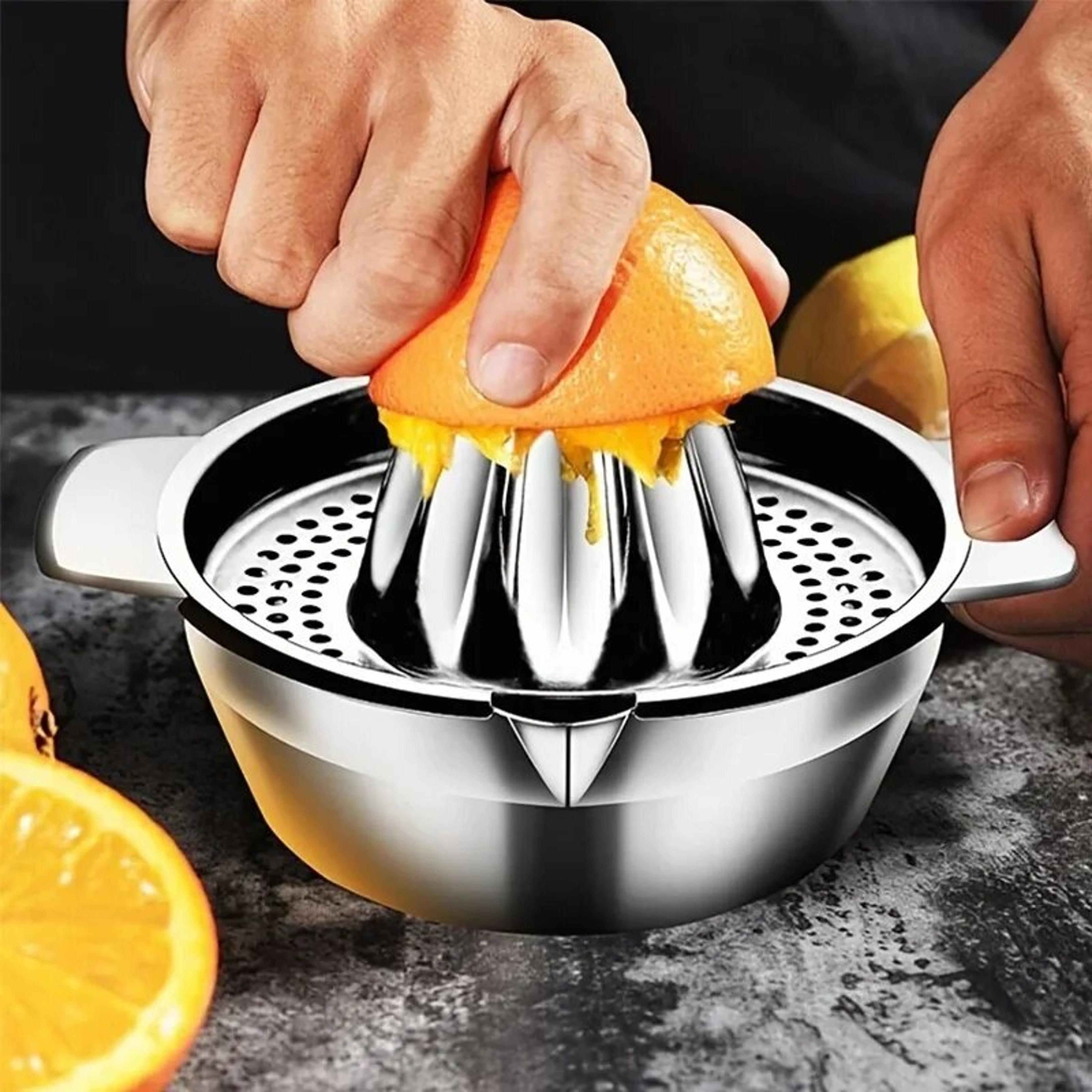 portable stainless steel lemon squeezer manual citrus juicer with bowl container