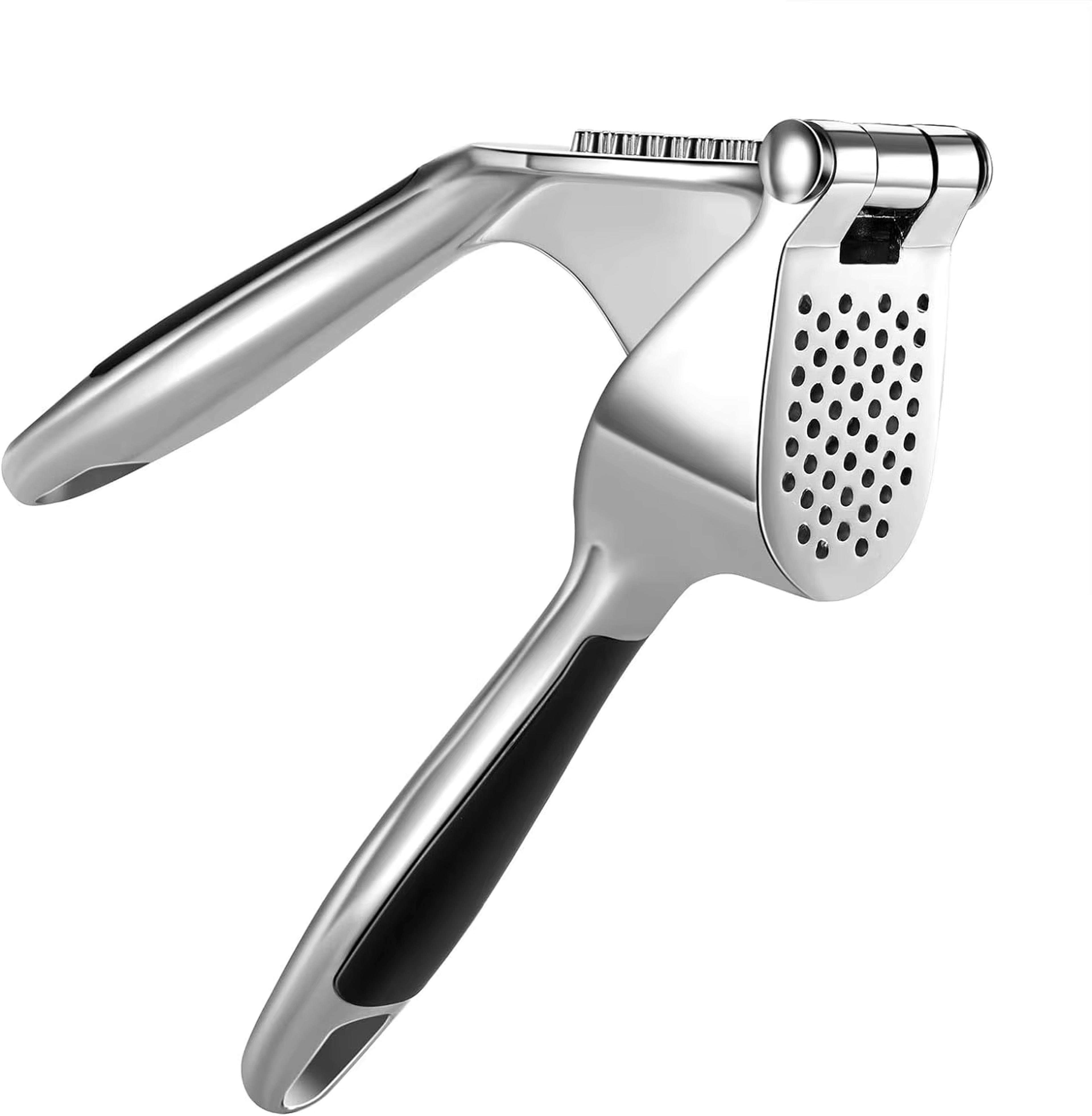 ergonomic zinc alloy garlic press mincer with soft grip easy clean design