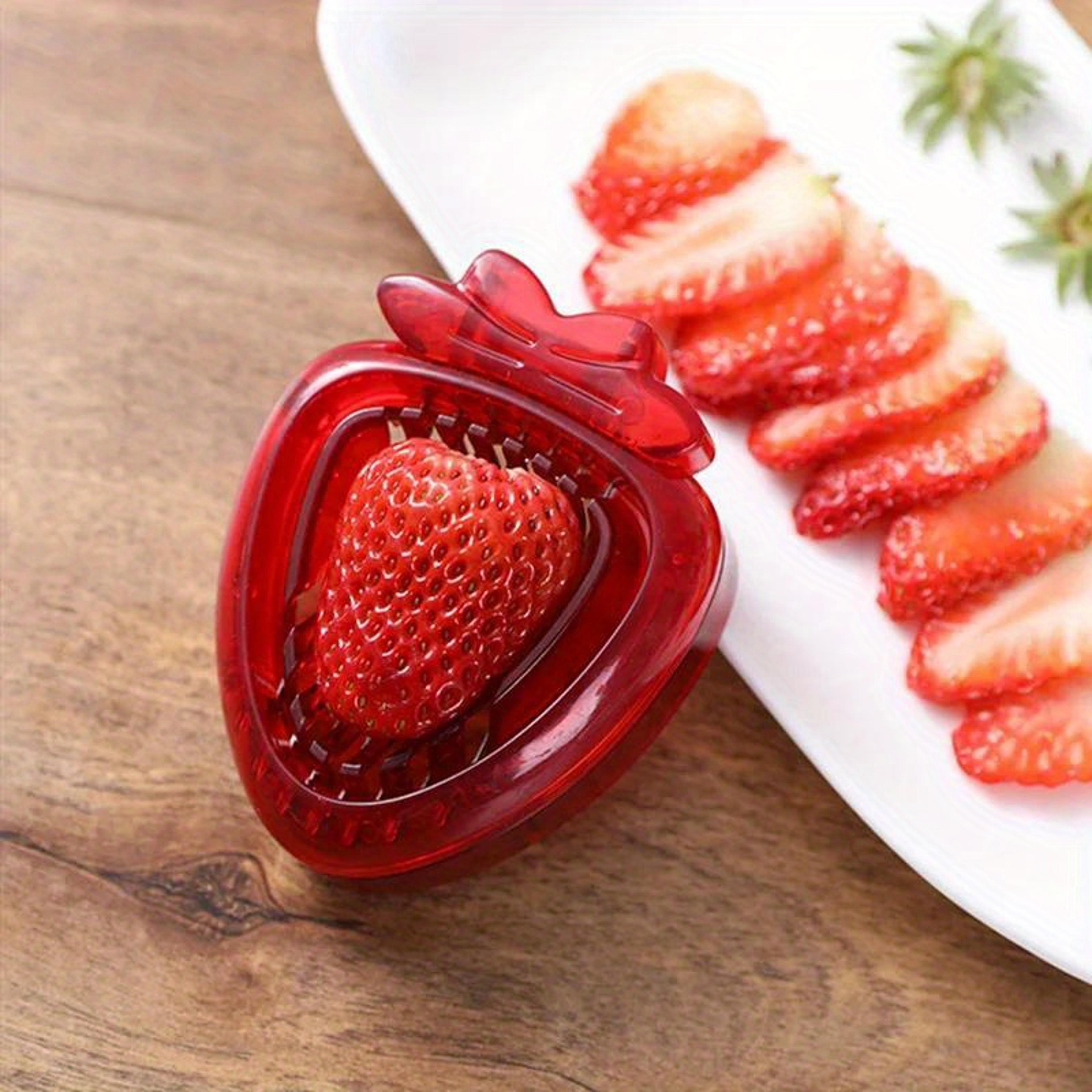 strawberry slicer and huller fruit cutter tool for quick dessert prep kitchen gadget