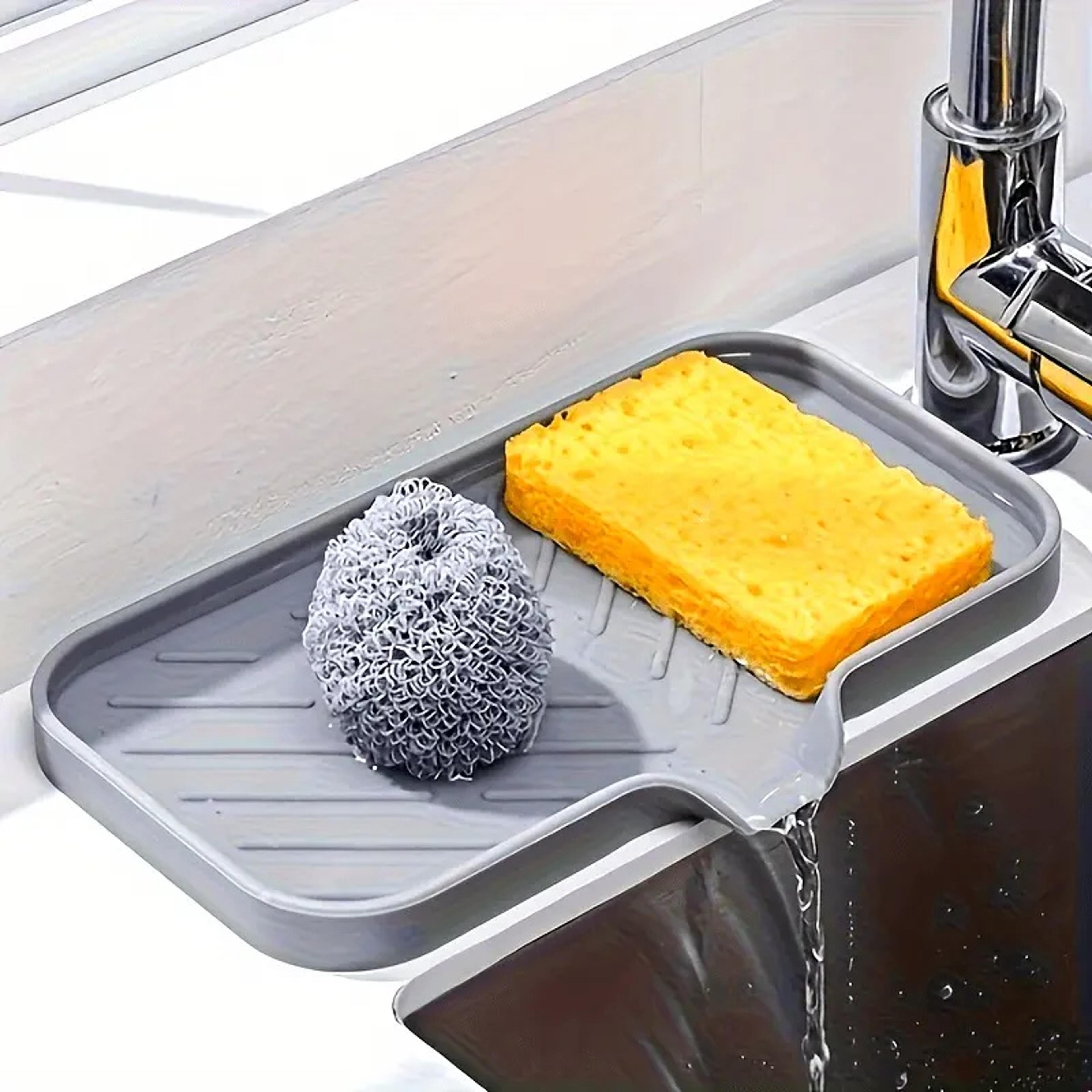 silicone sink organizer tray kitchen sponge holder soap storage caddy