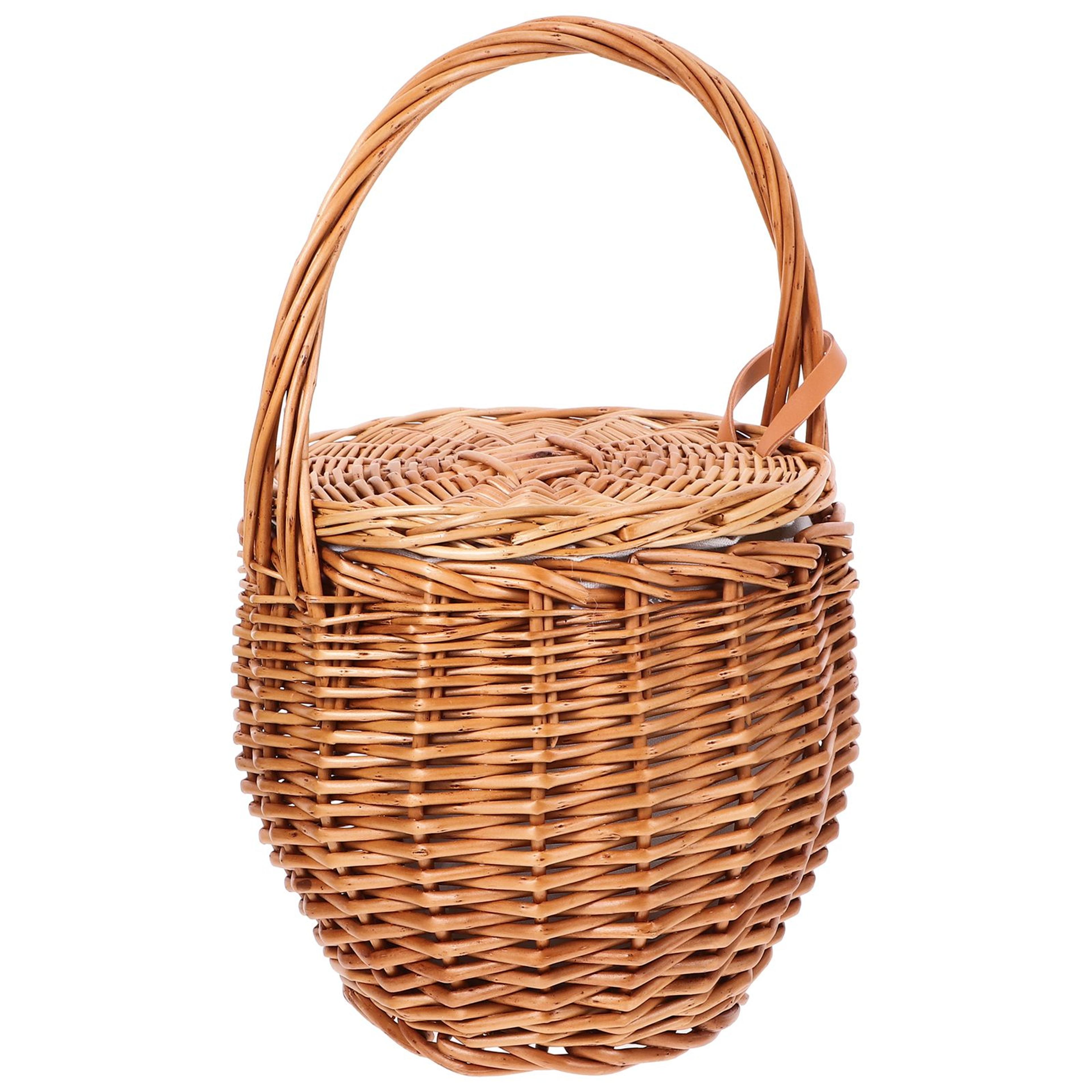 natural wicker picnic basket foldable woven storage basket with floral design