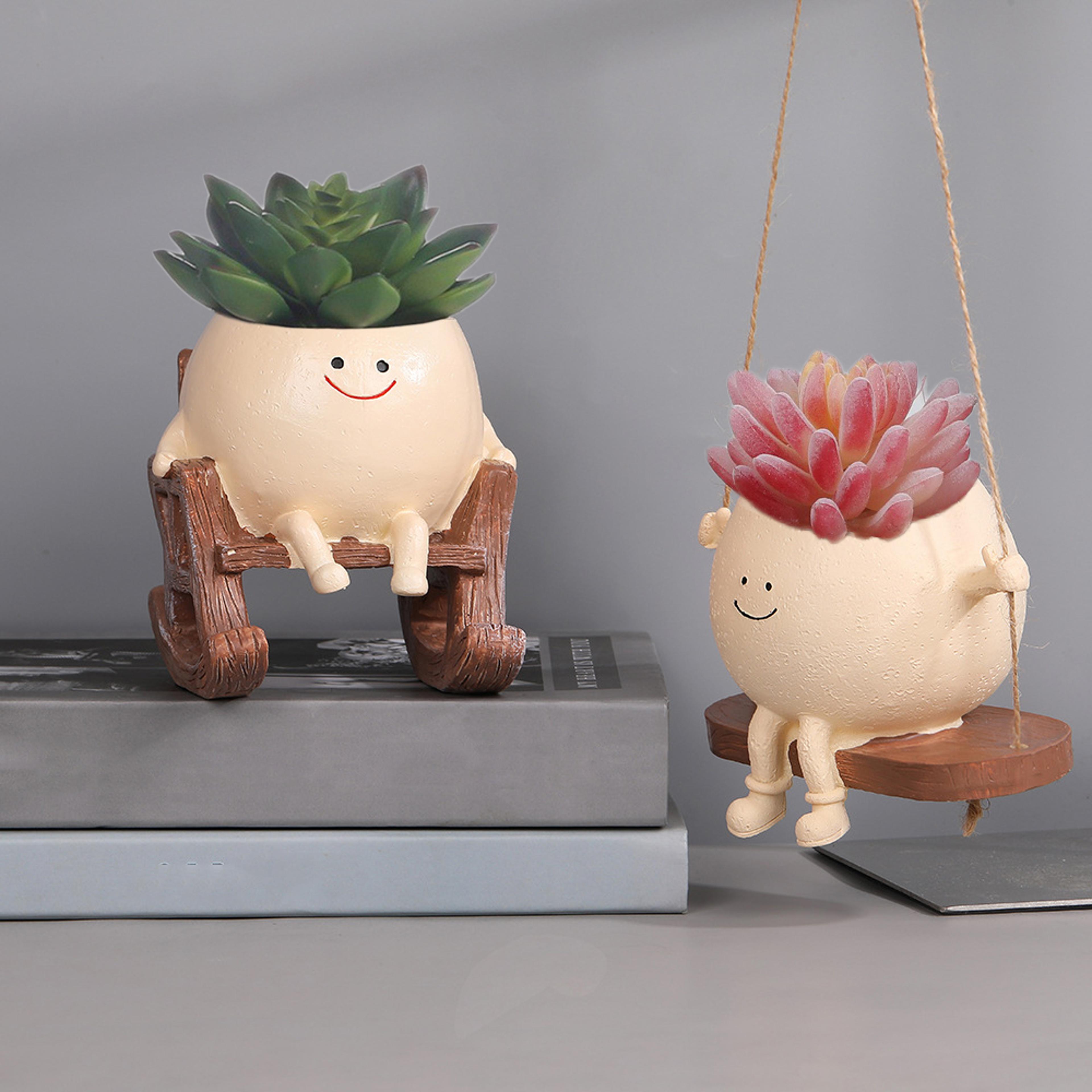 smiling face swing mini succulent pot cute flower pot home decor
