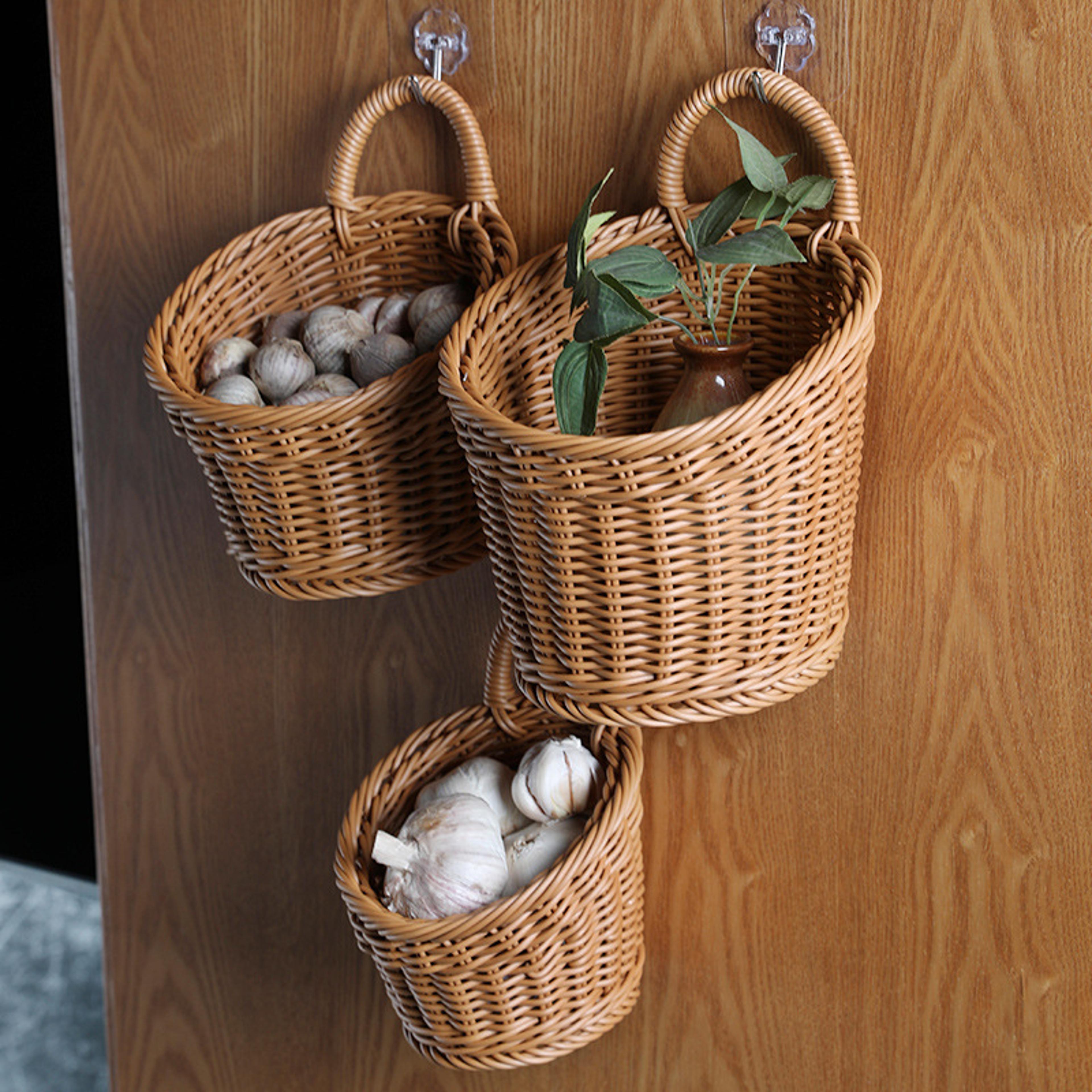 wall mounted vegetable basket natural wicker storage basket kitchen organizer