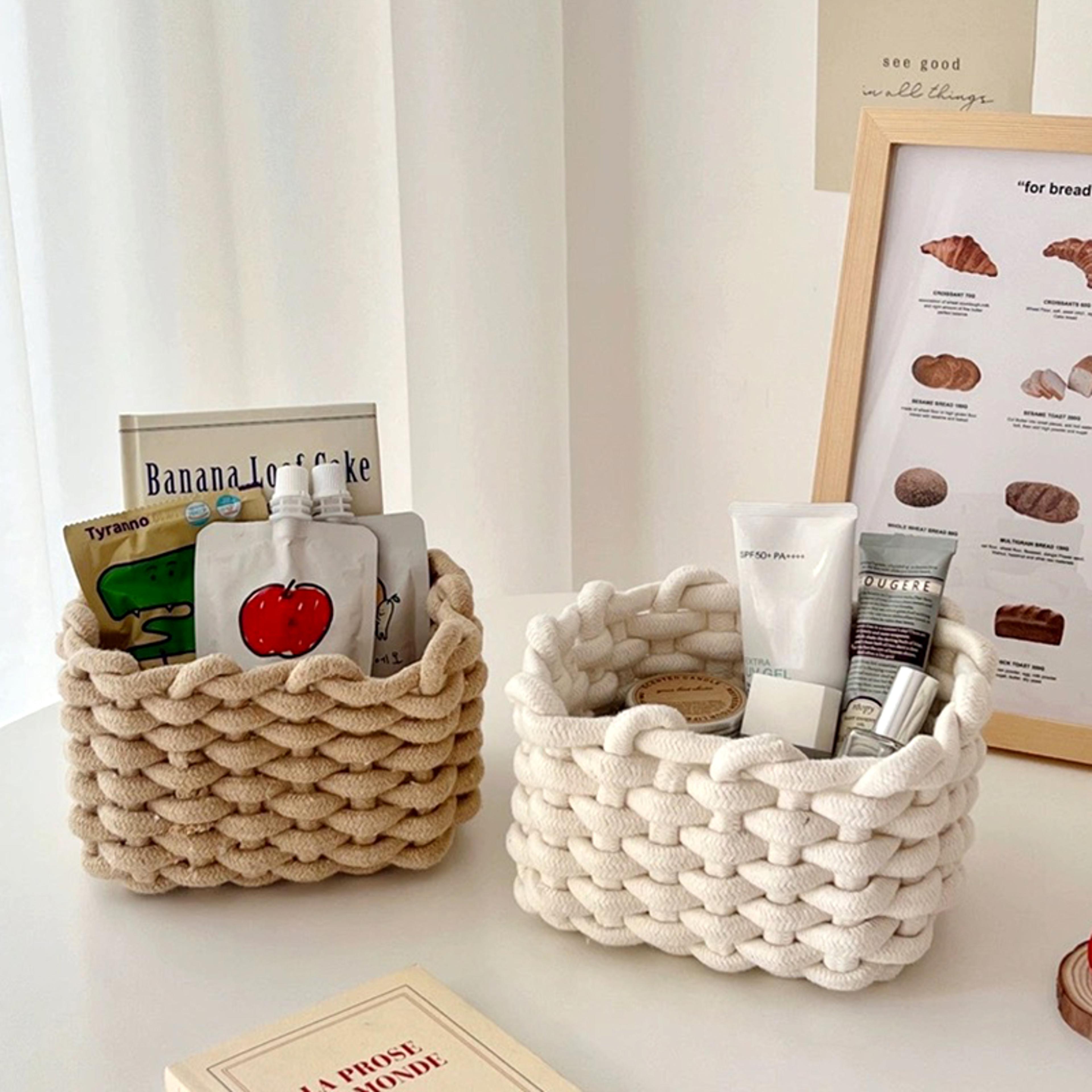 handmade cotton rope storage basket with nordic style desktop organizer for home