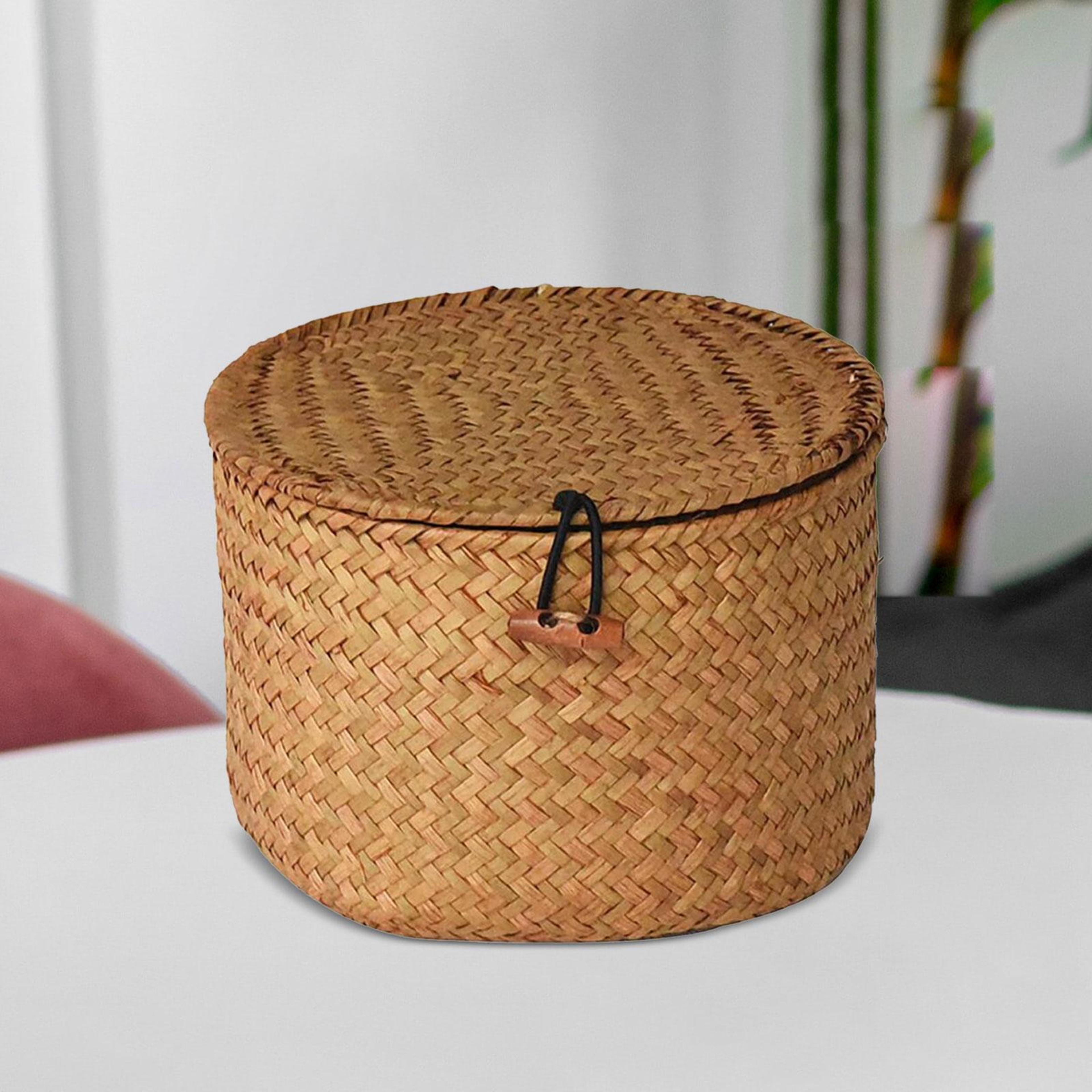 natural seagrass storage baskets with lids rattan storage bins for shelf organization