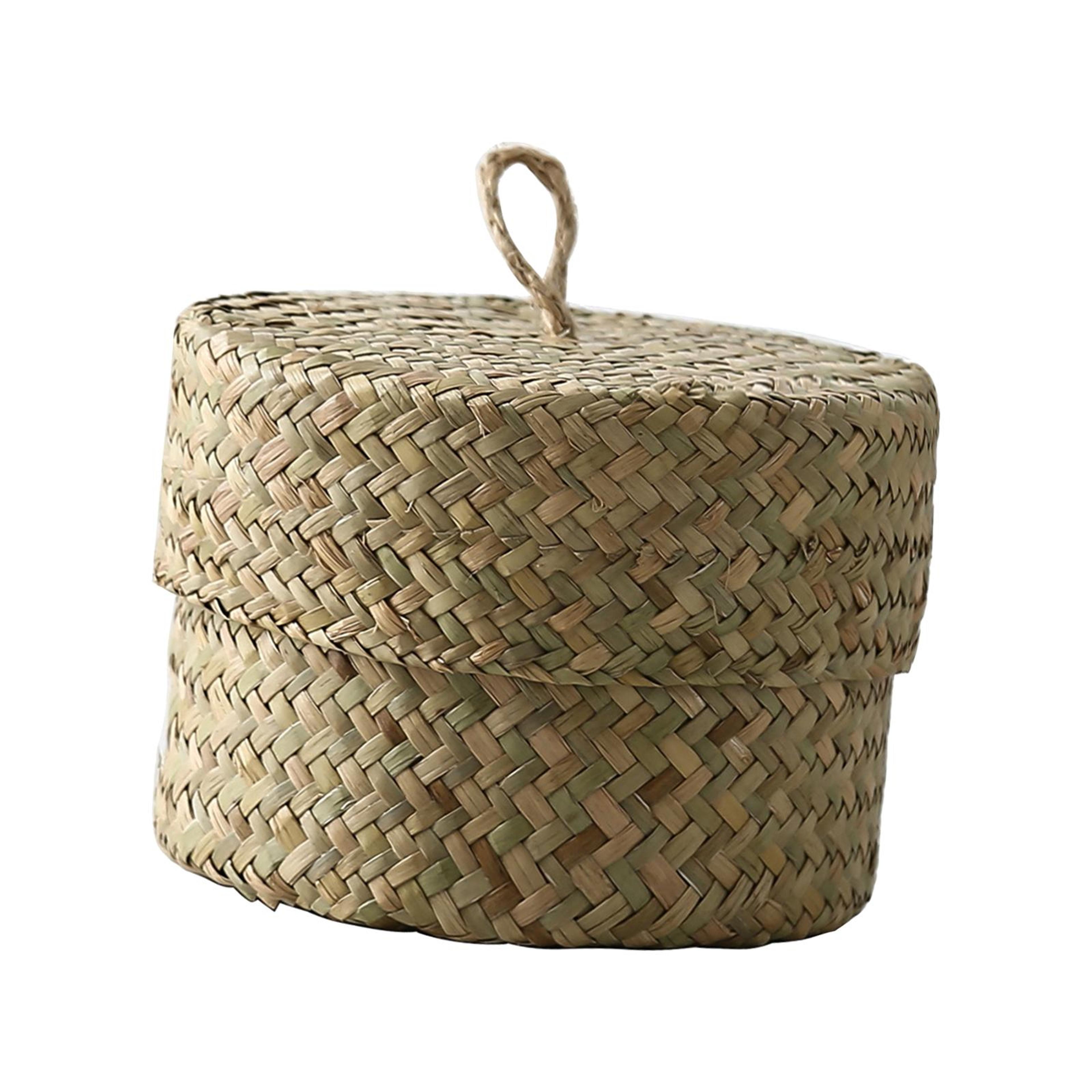 seagrass storage basket with lid woven snack storage container for home organization