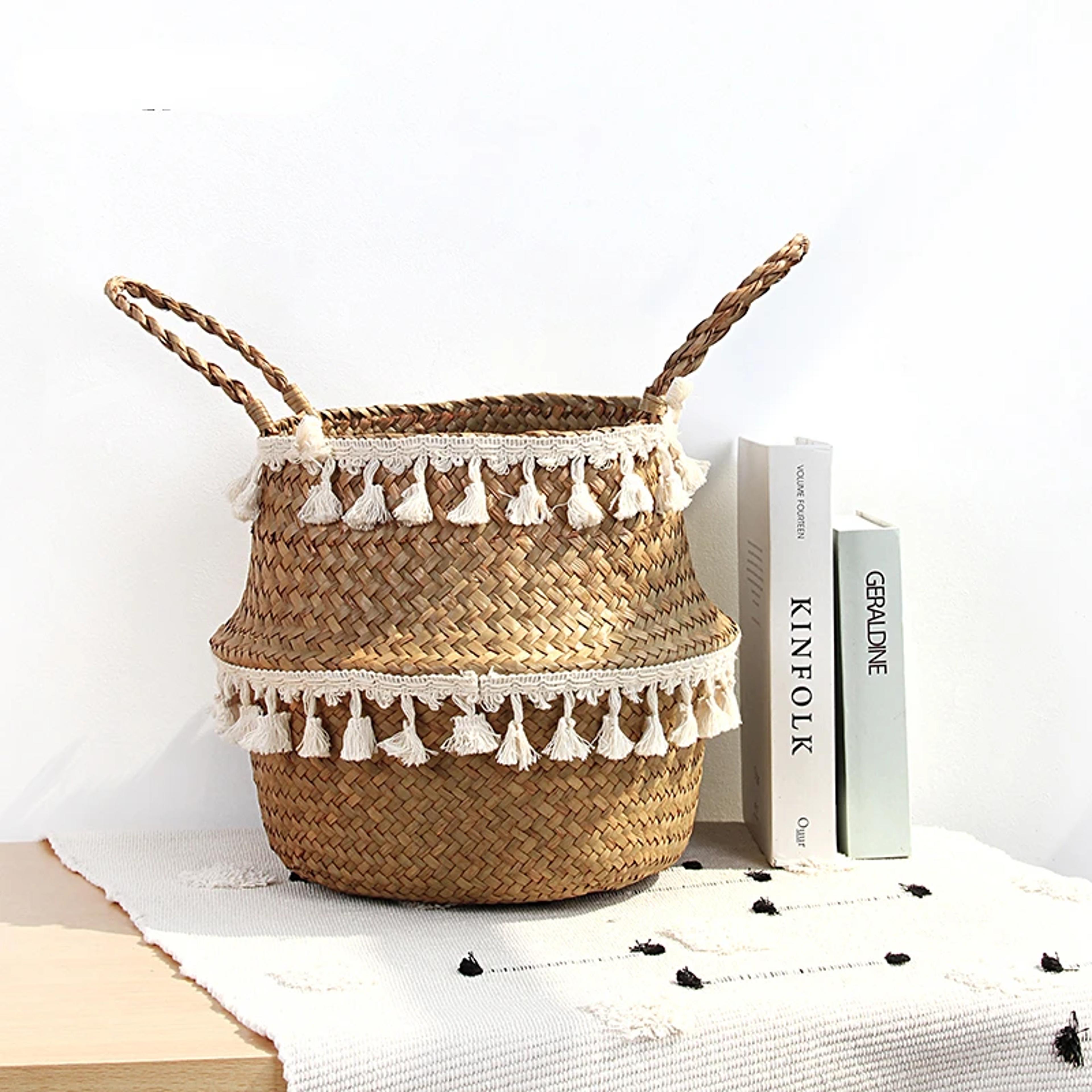 handmade bamboo storage basket foldable woven laundry basket rattan planter decor