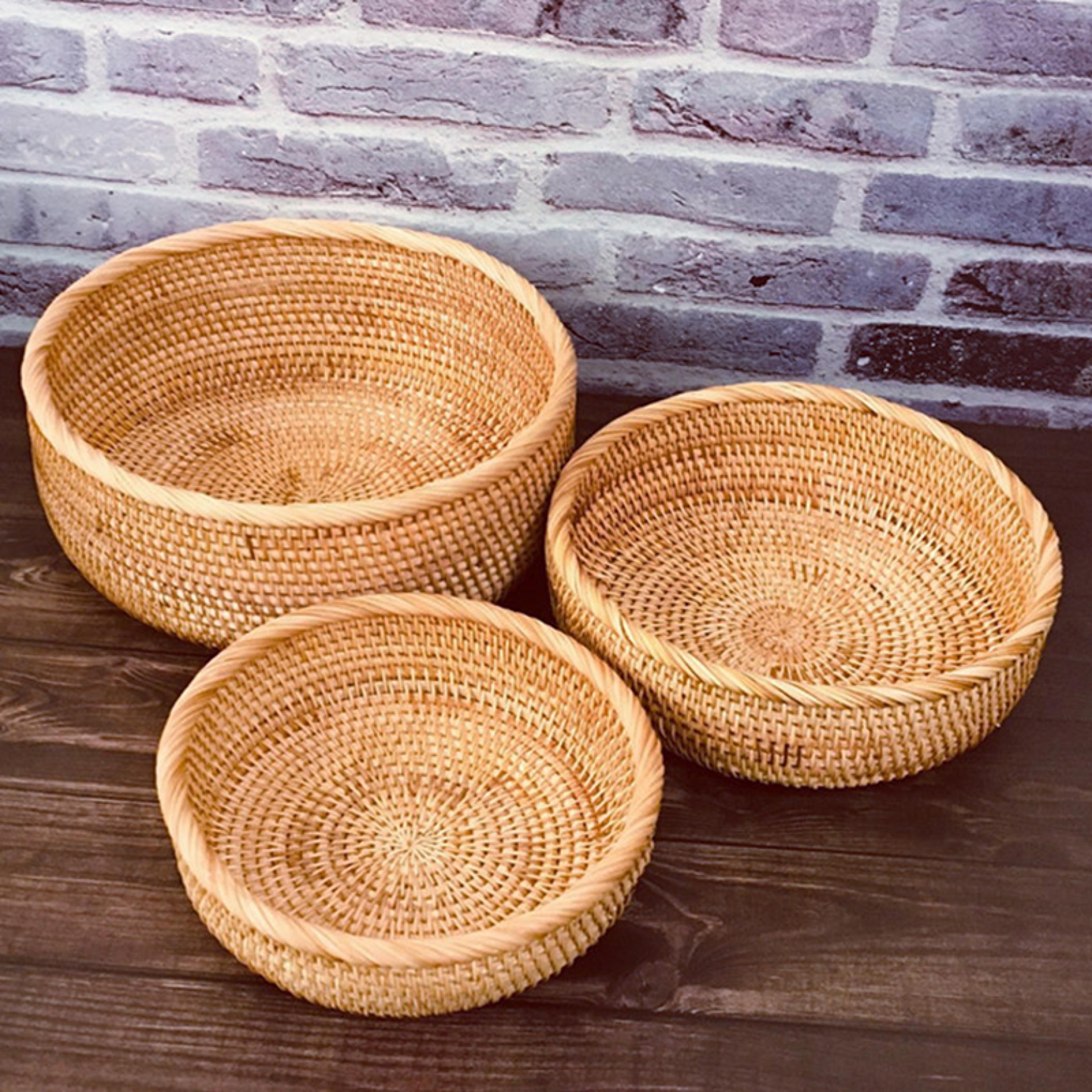 hand woven rattan storage basket natural wicker organizer for kitchen and home