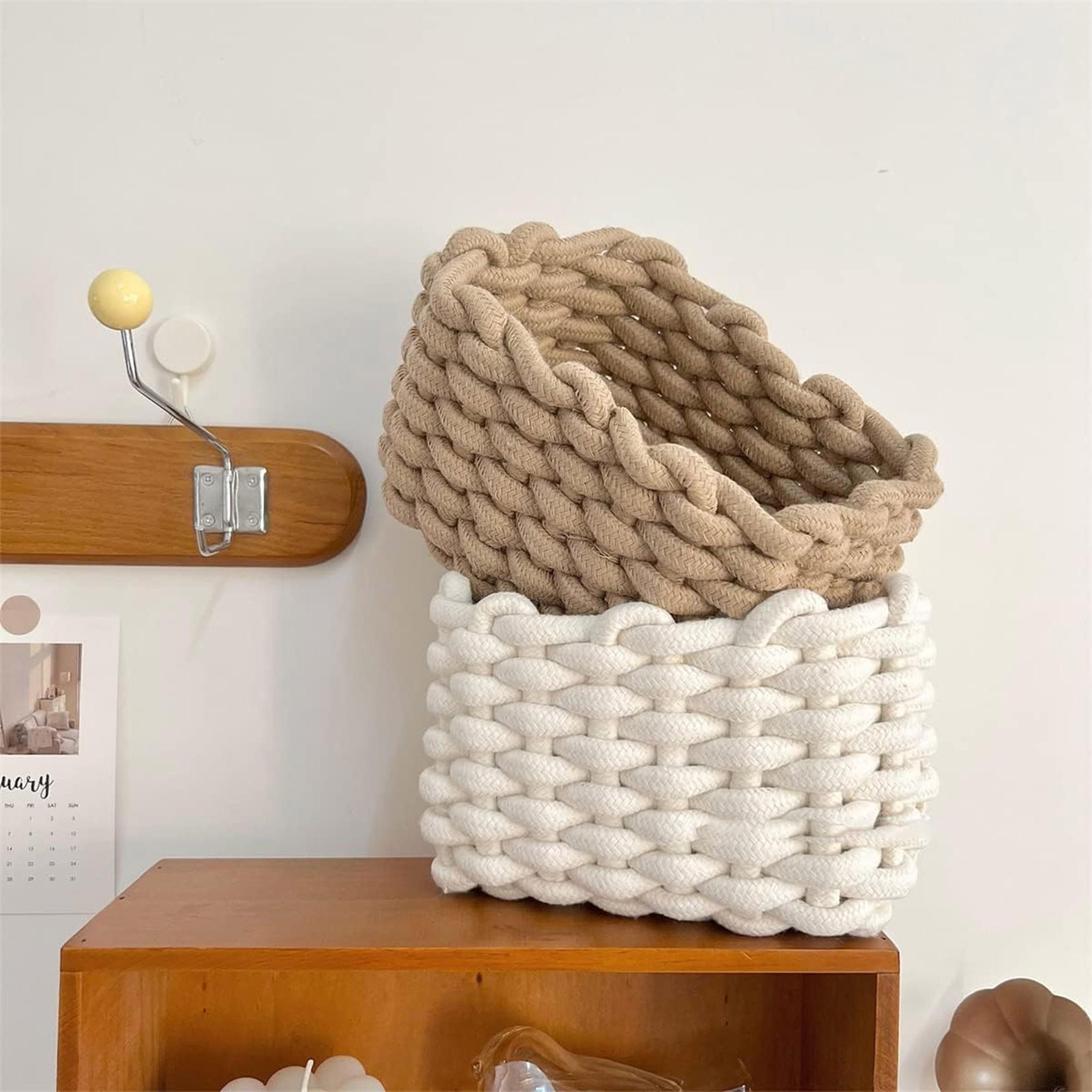 handmade cotton rope basket tabletop organizer for bread fruit and snacks