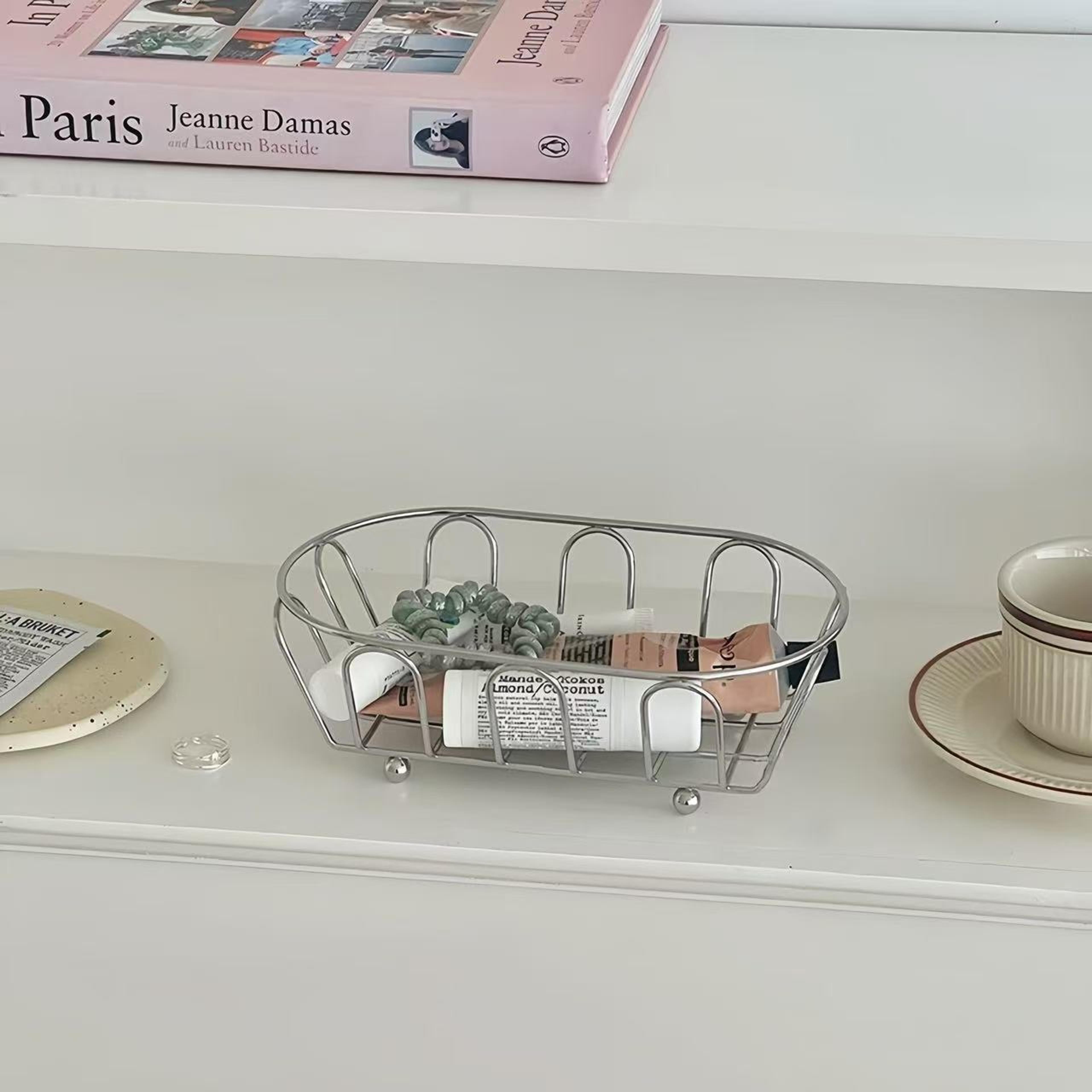 stainless steel storage basket multi purpose vanity desk organizer for home and office