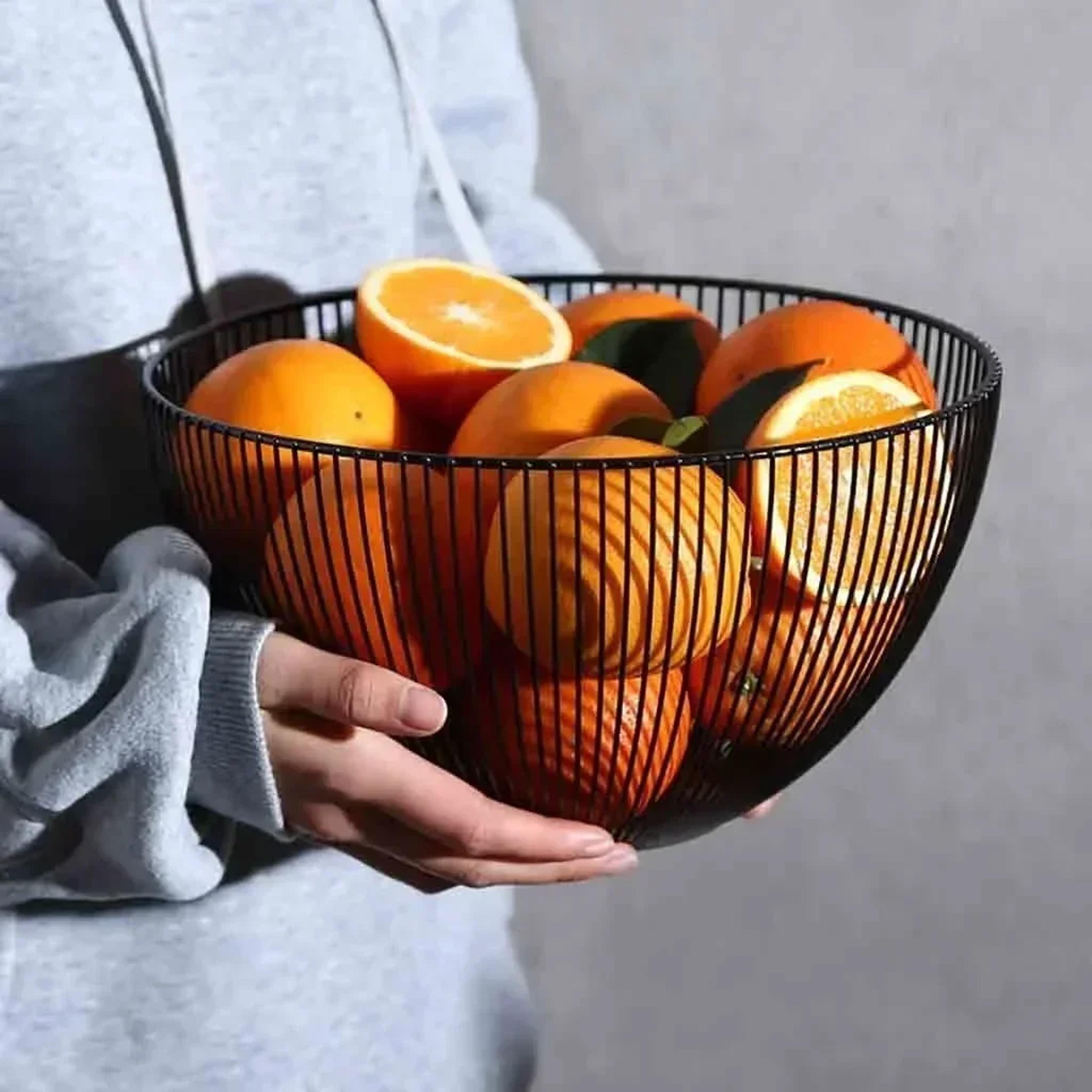 modern black metal fruit basket decorative kitchen storage bowl for countertop organization