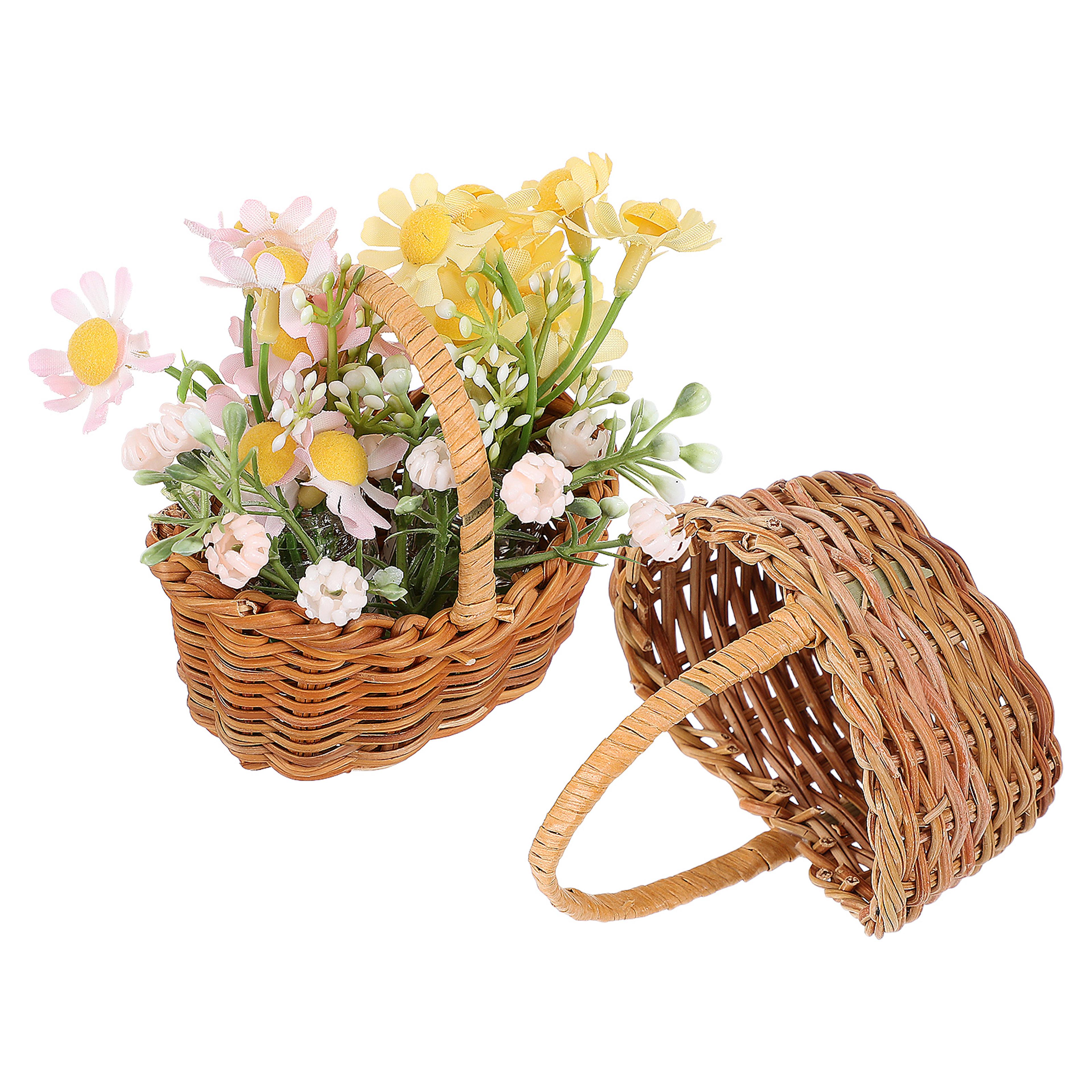 mini woven basket set with handles for flower decor and storage