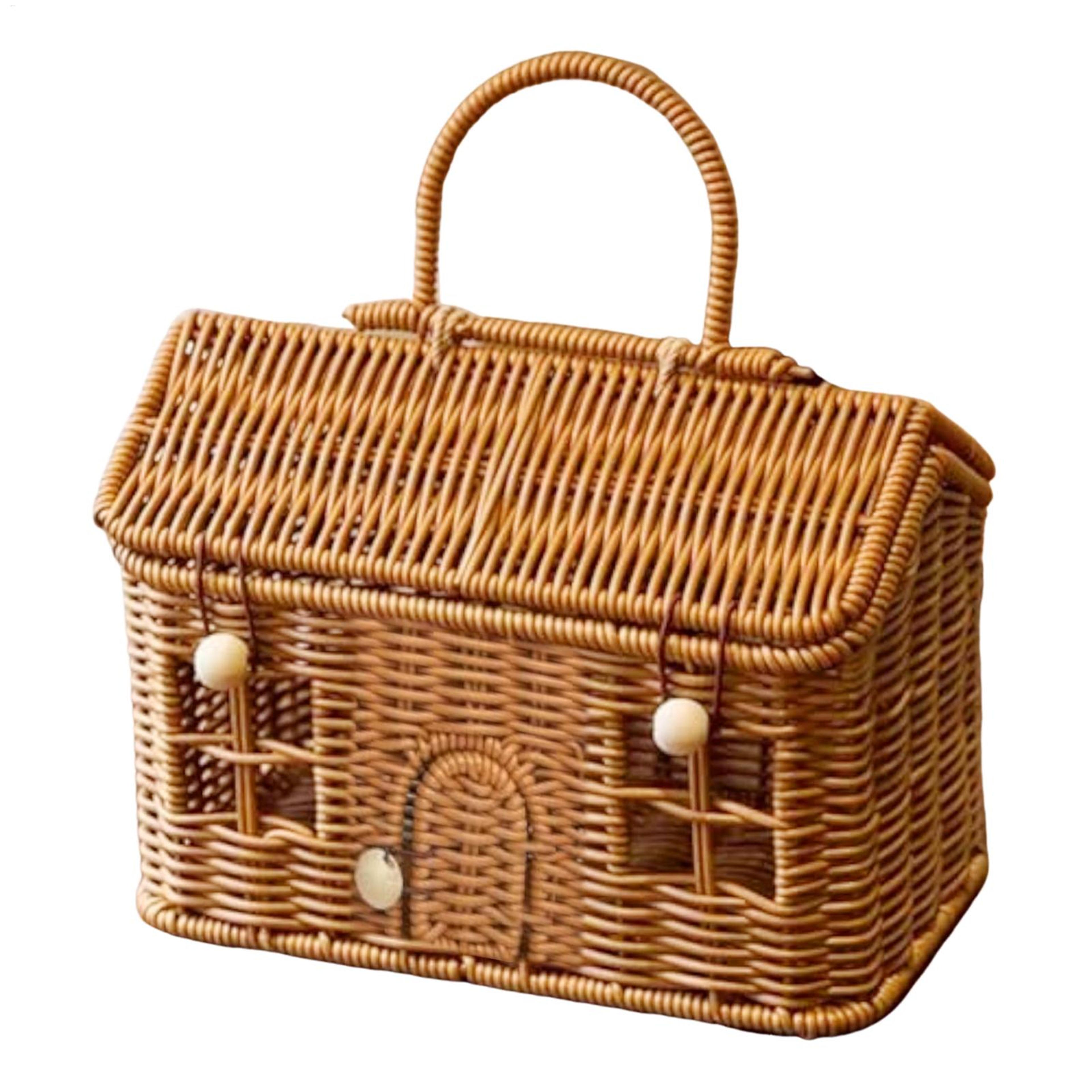 house shaped rattan storage basket with lid decorative woven organizer