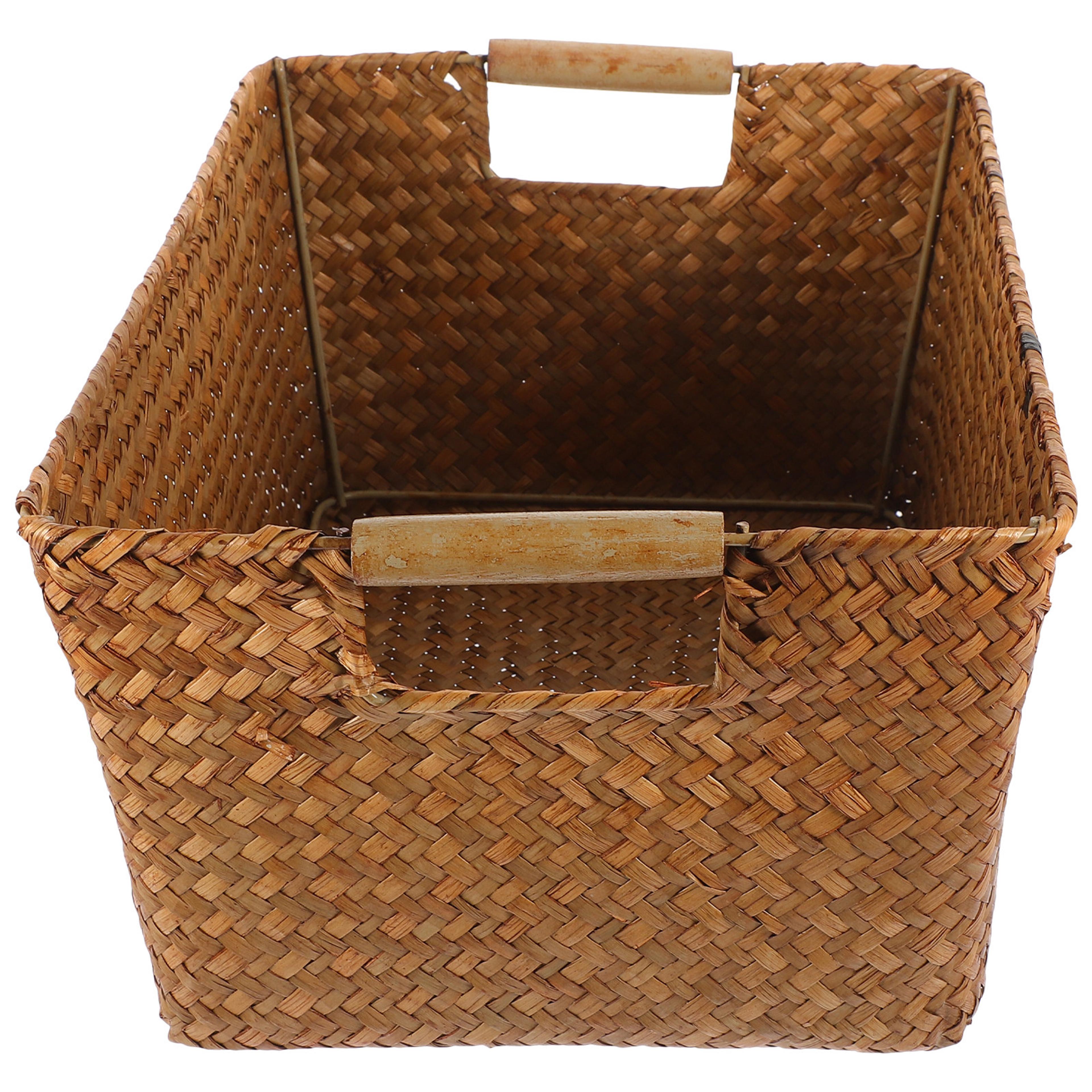 handmade woven storage basket with handle natural fiber desktop organizer