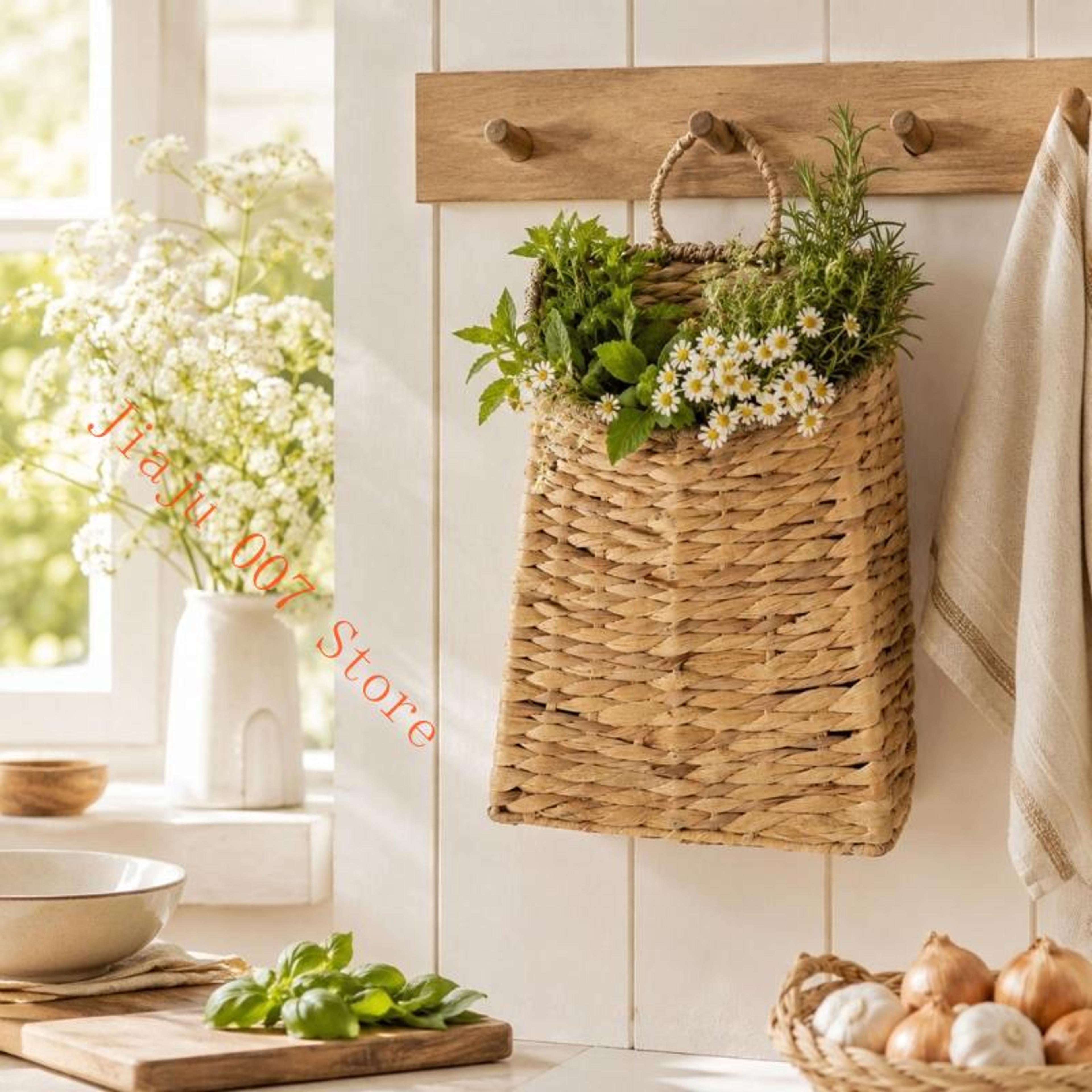 natural fiber hanging storage basket for entryway bathroom and home organization