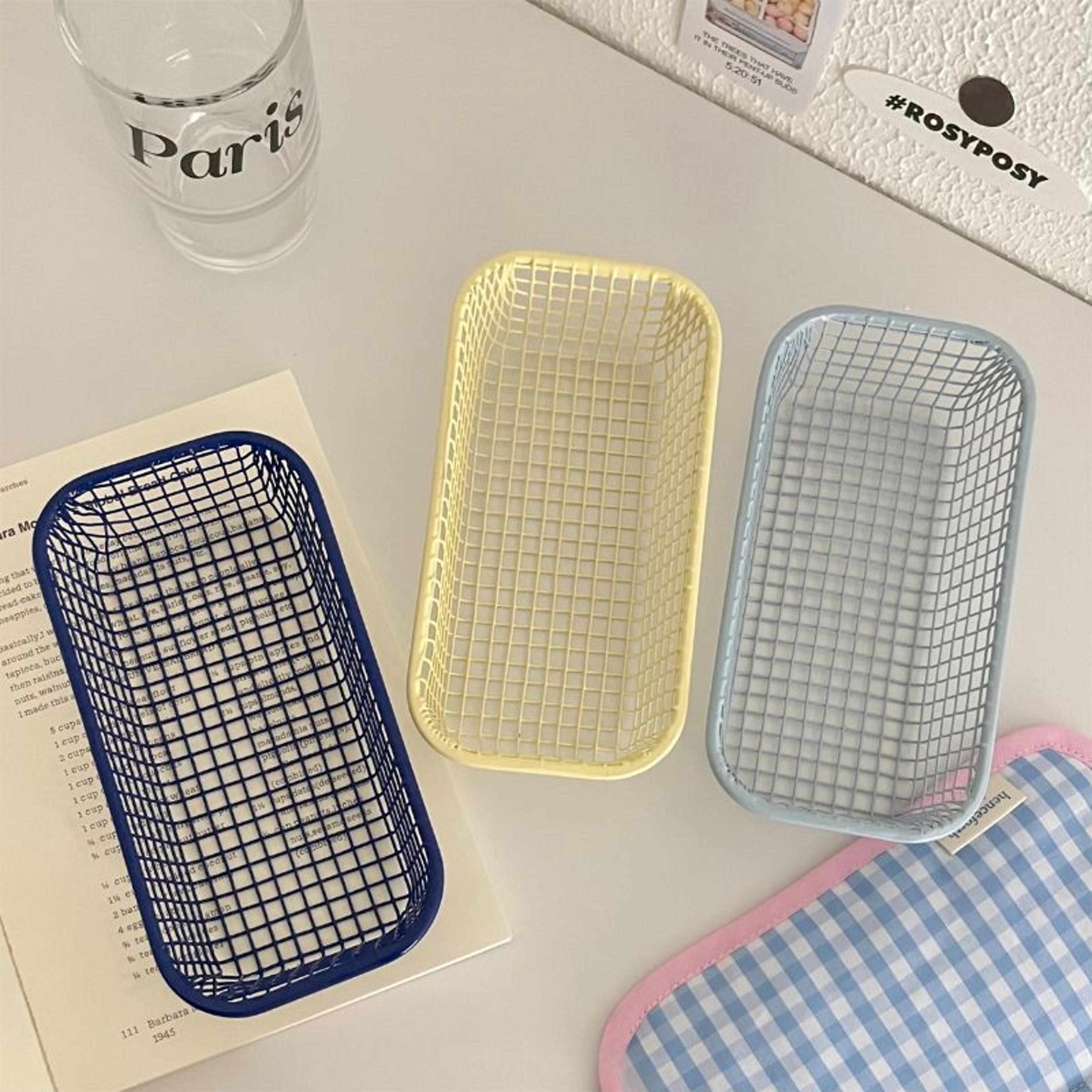 desktop storage organizer metal basket for office stationery makeup and small items
