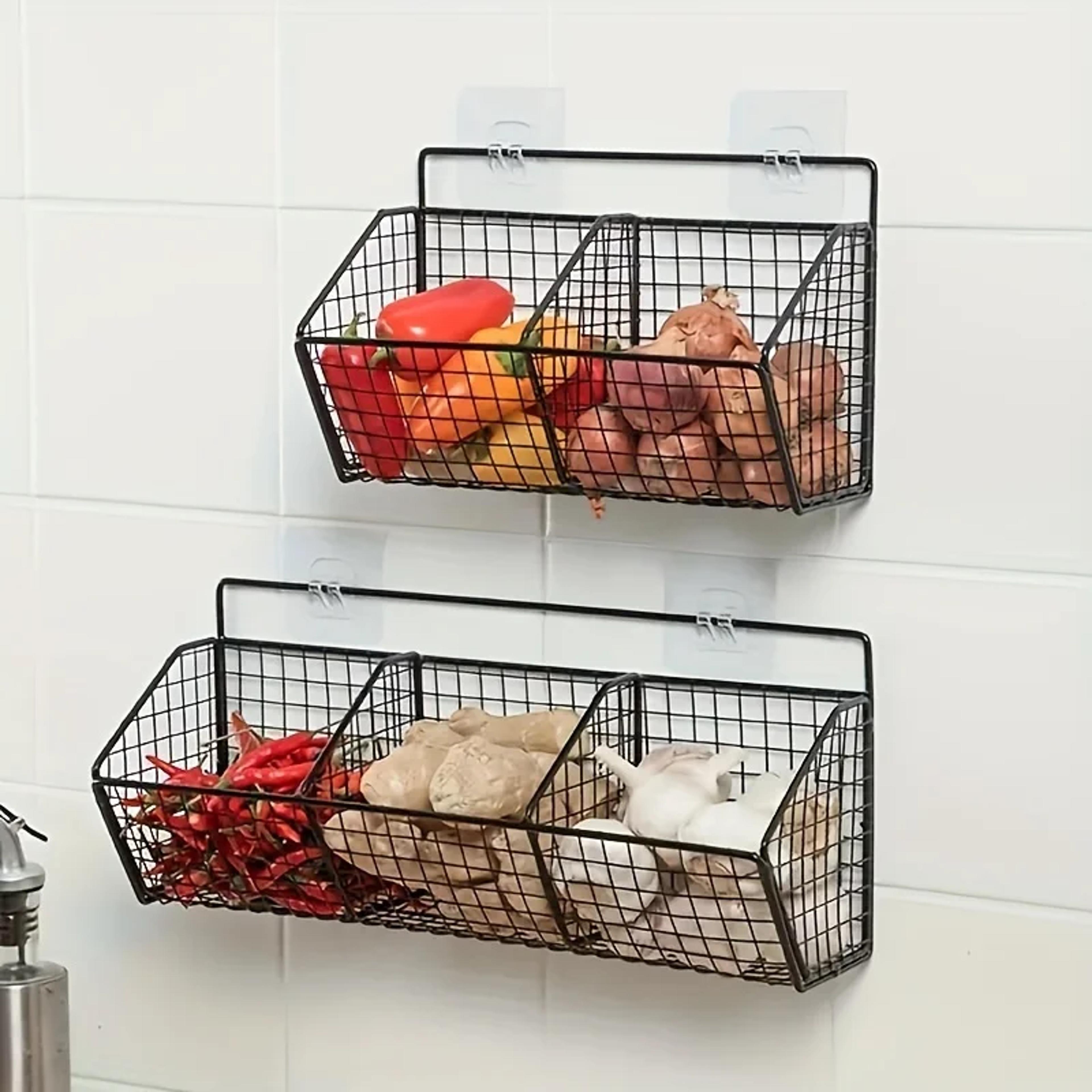 wall mounted kitchen organizer metal wire storage basket for spices and vegetables