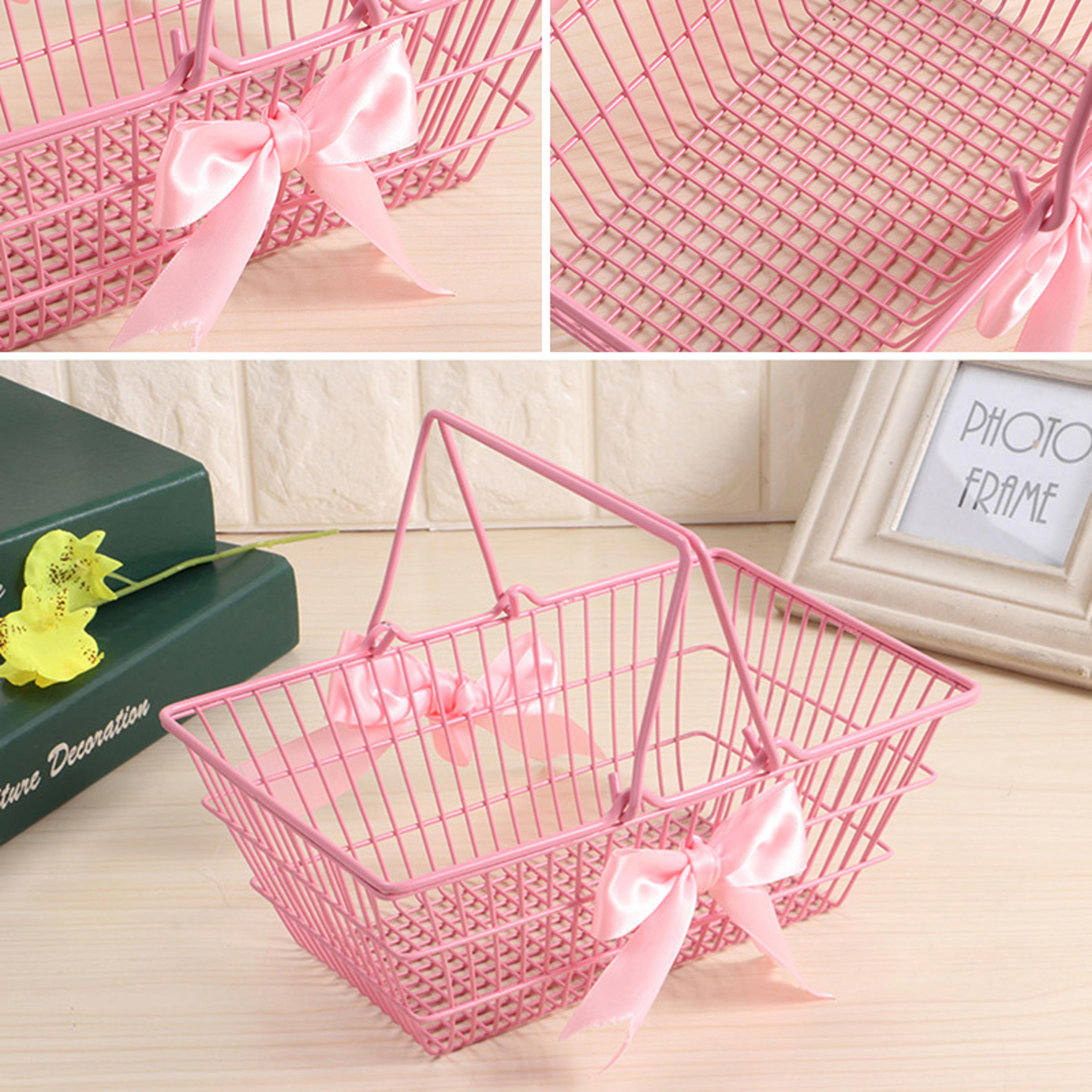 pink mini storage basket jewelry organizer for desktop cosmetics and small items