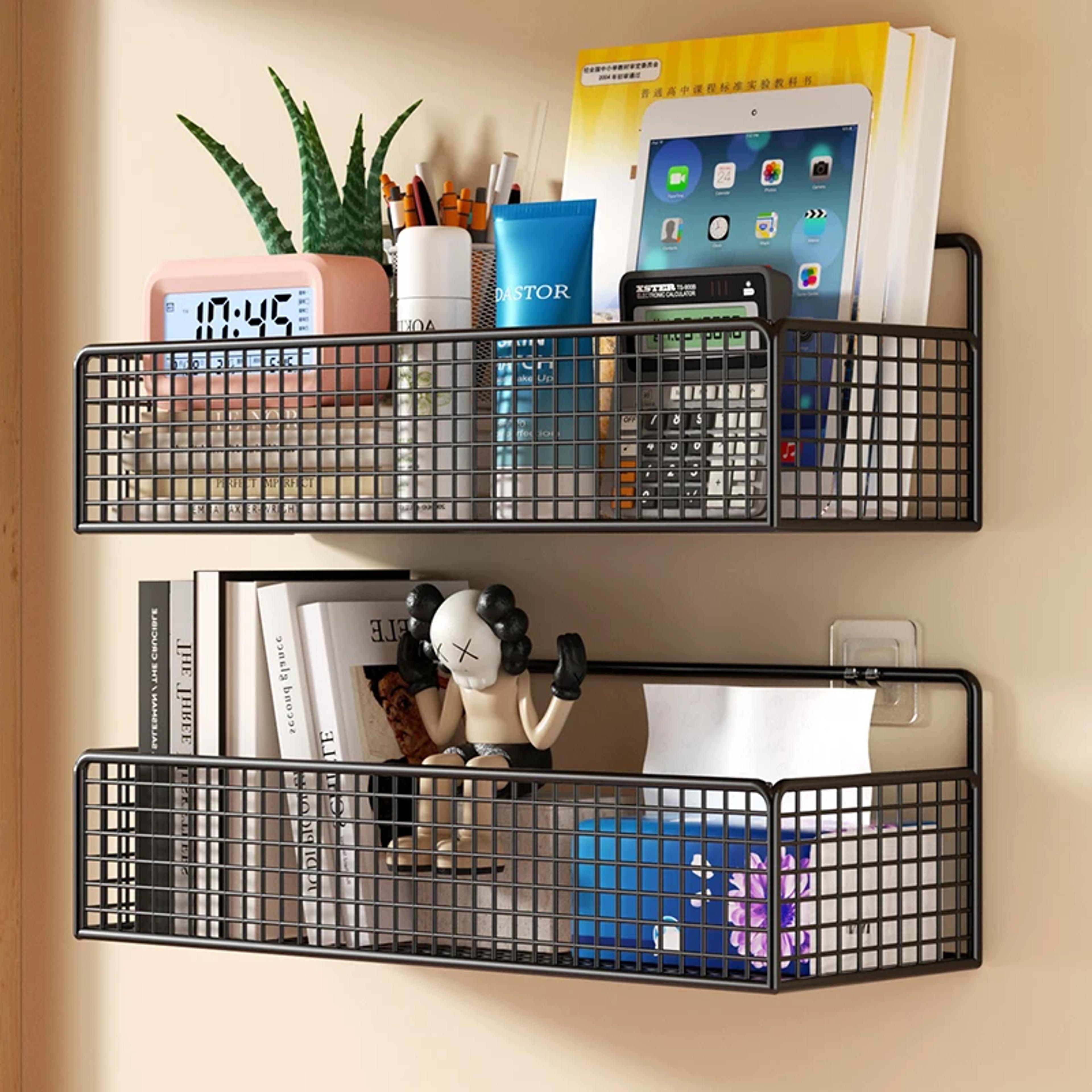 no drill wall mounted shelf bedside storage rack for dorm room organization