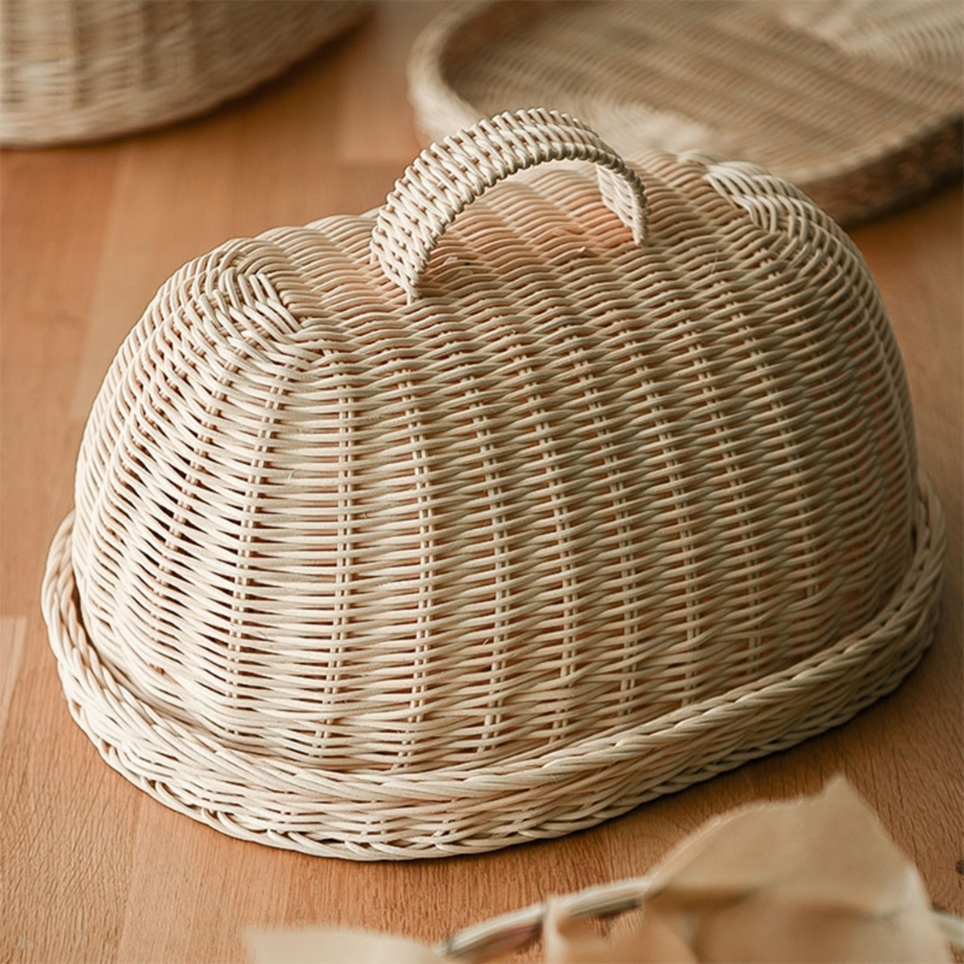 handwoven rattan bread basket with dust proof cover kitchen organizer