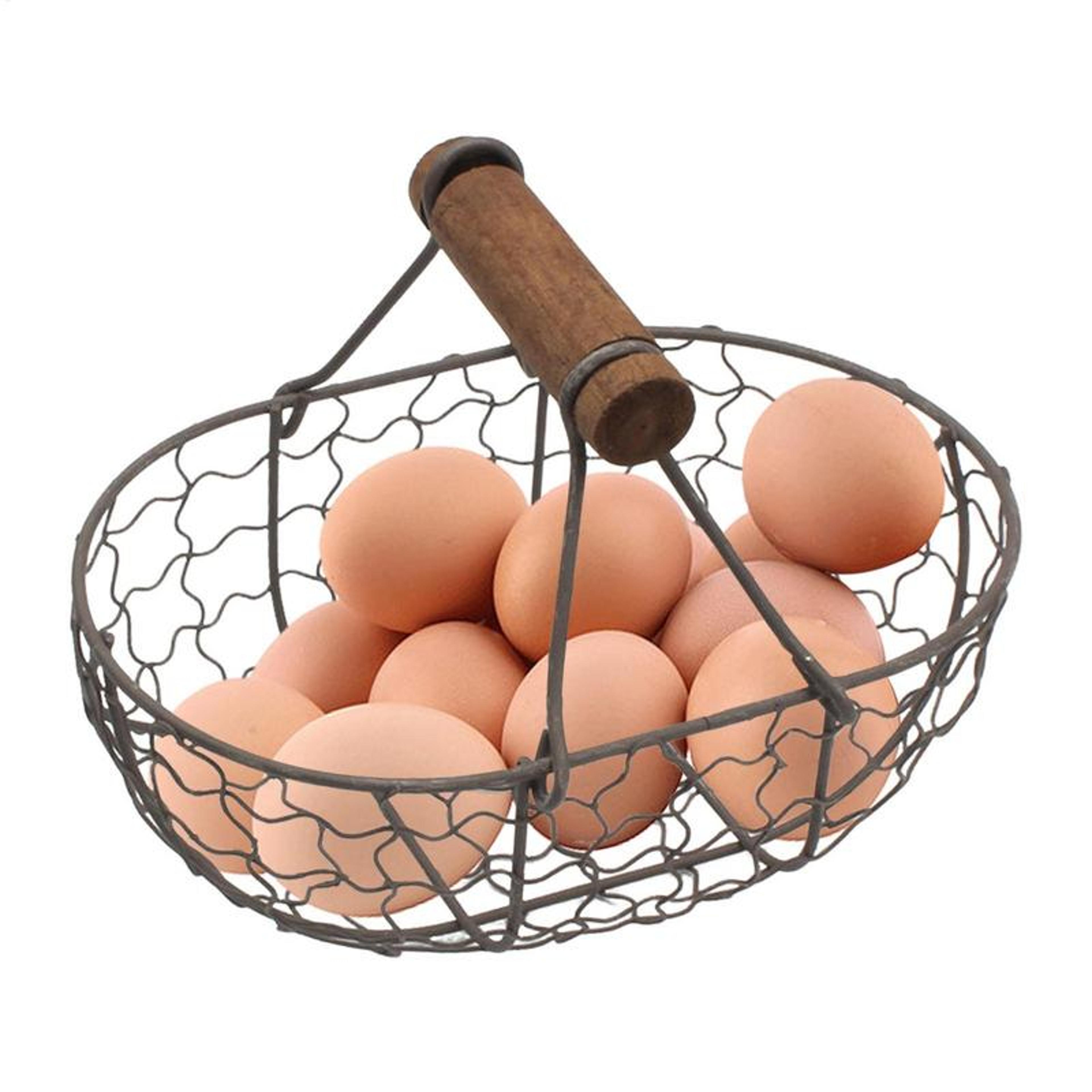 retro egg storage basket with wooden handle kitchen countertop organizer