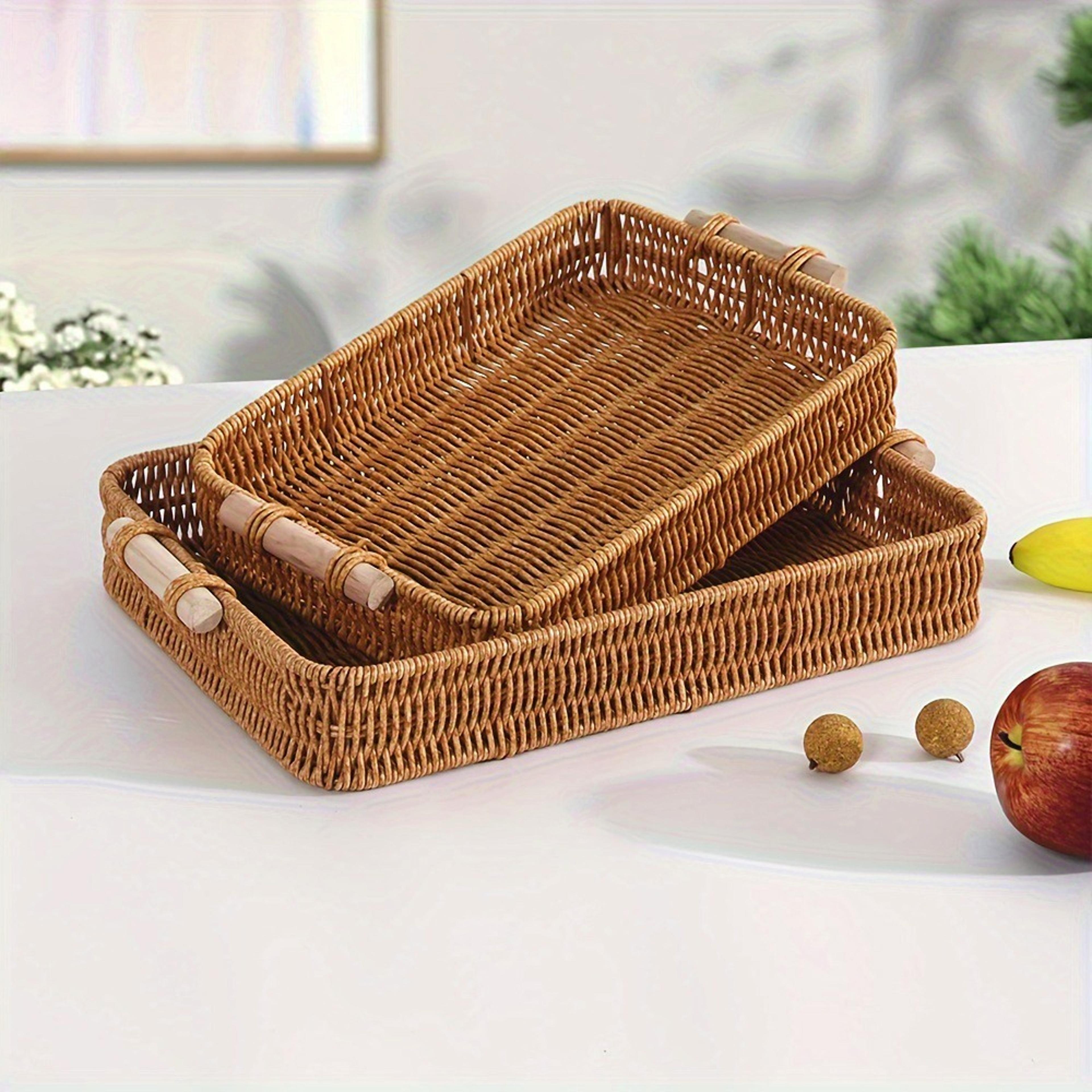 handwoven rattan serving basket for snacks and tea