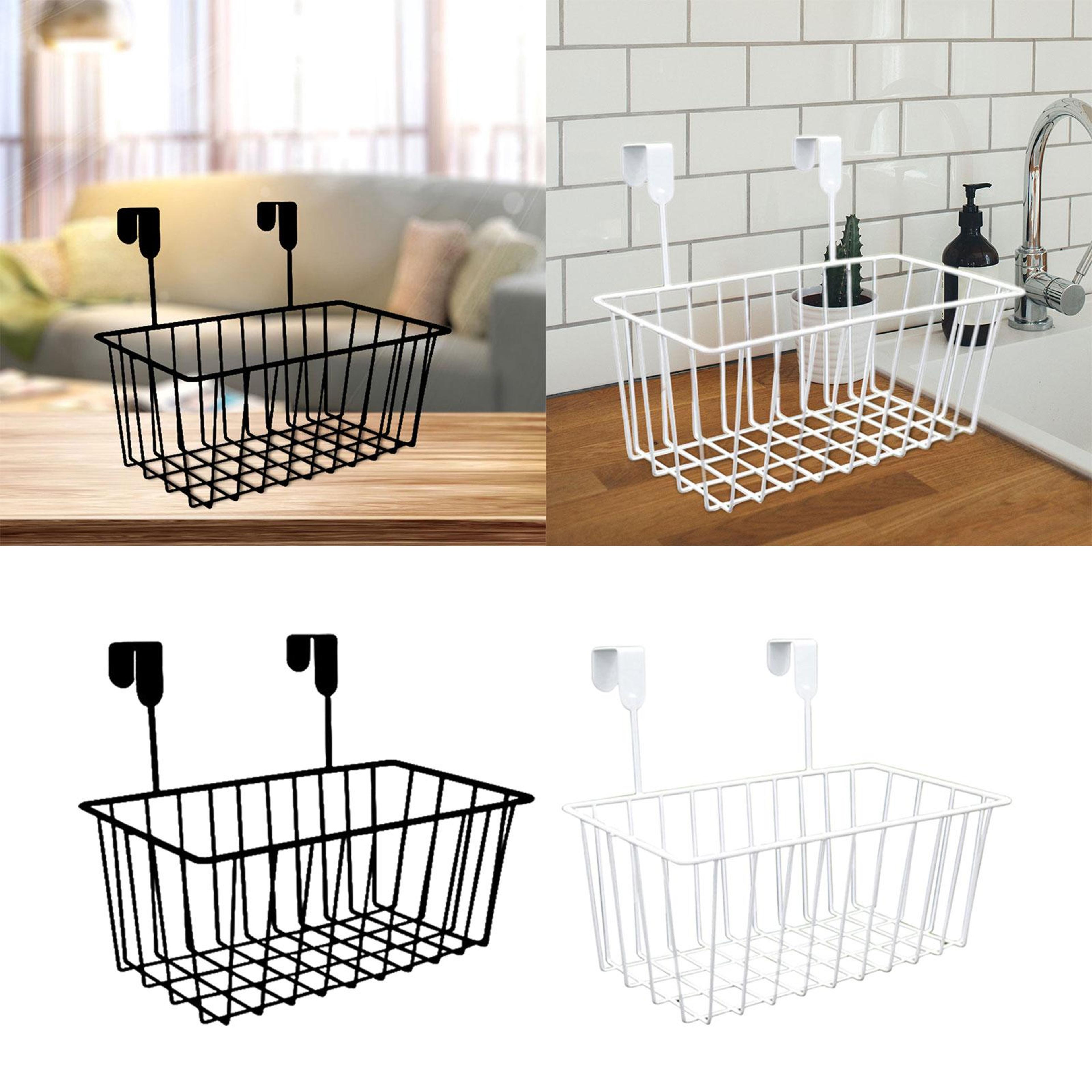over cabinet door organizer wire basket storage with hooks for kitchen and bathroom