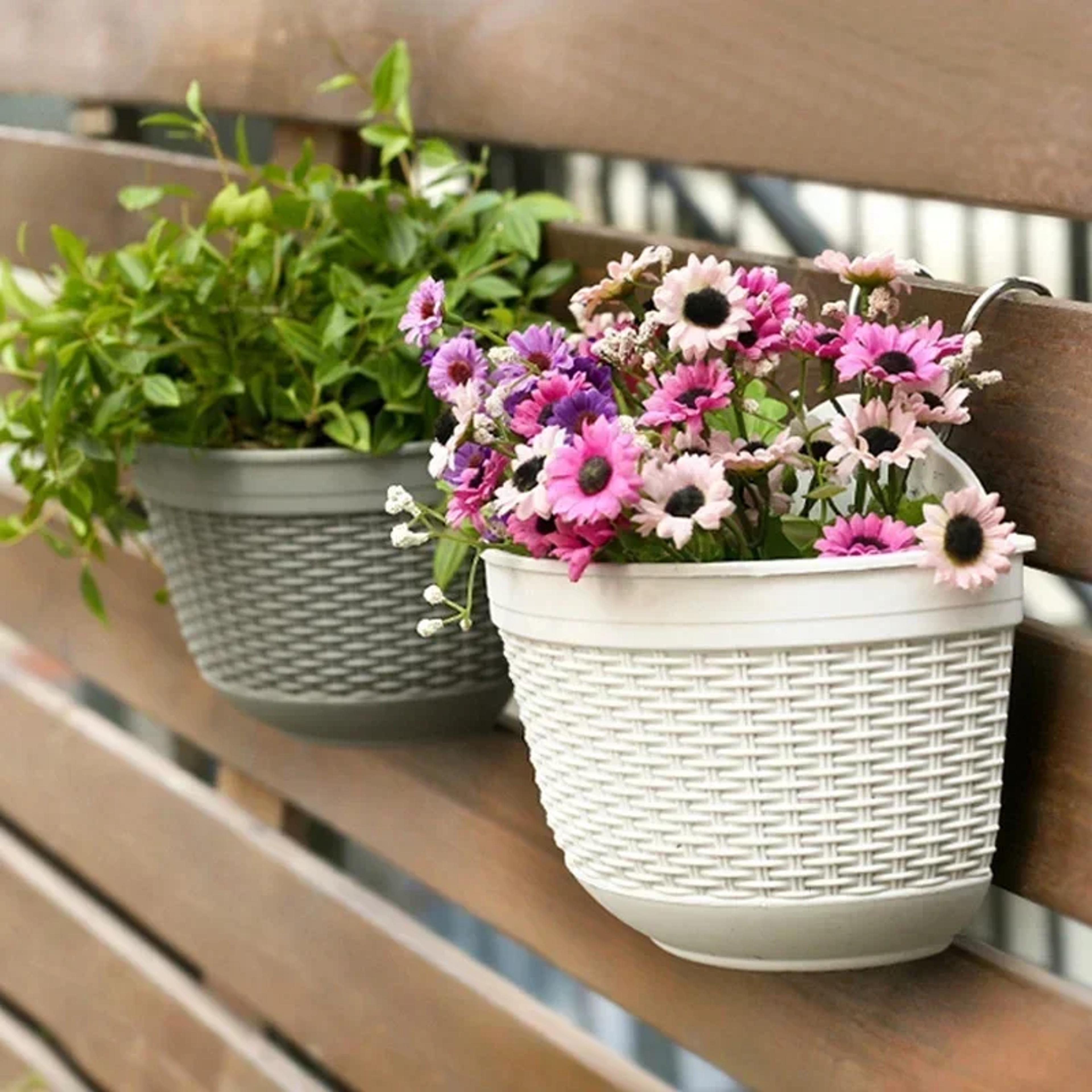 rattan wall hanging planter basket semi circular flower pot for balcony garden decor