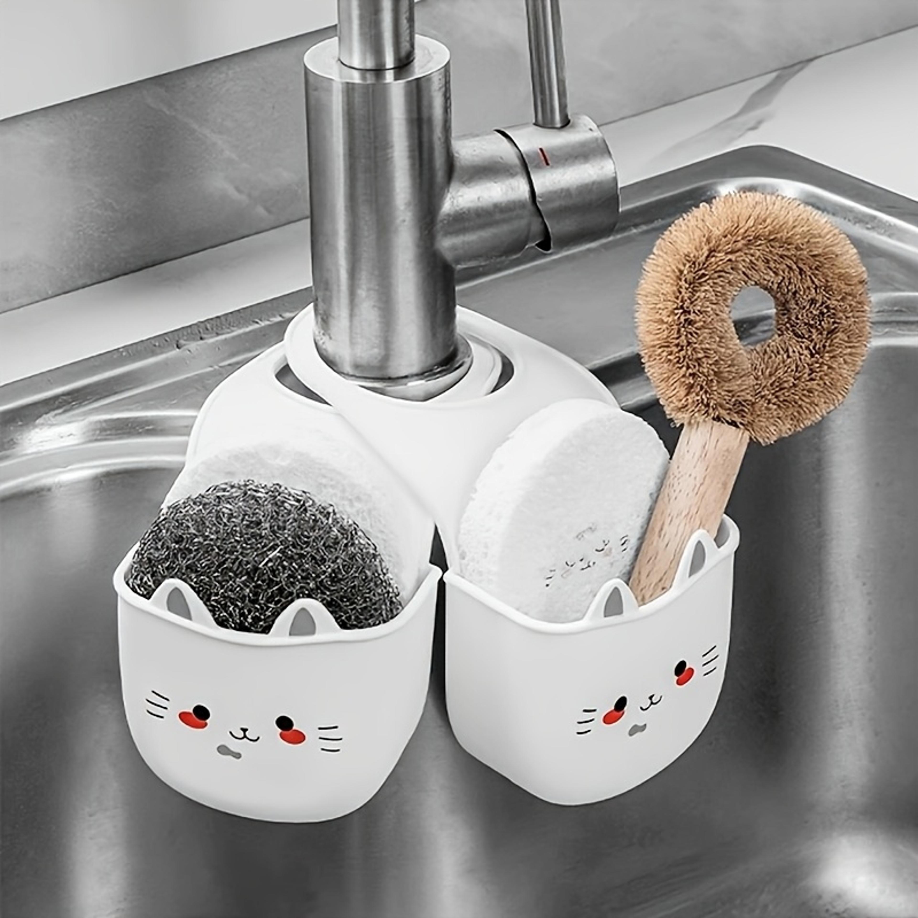 white cartoon cat silicone sink sponge holder faucet hanging organizer