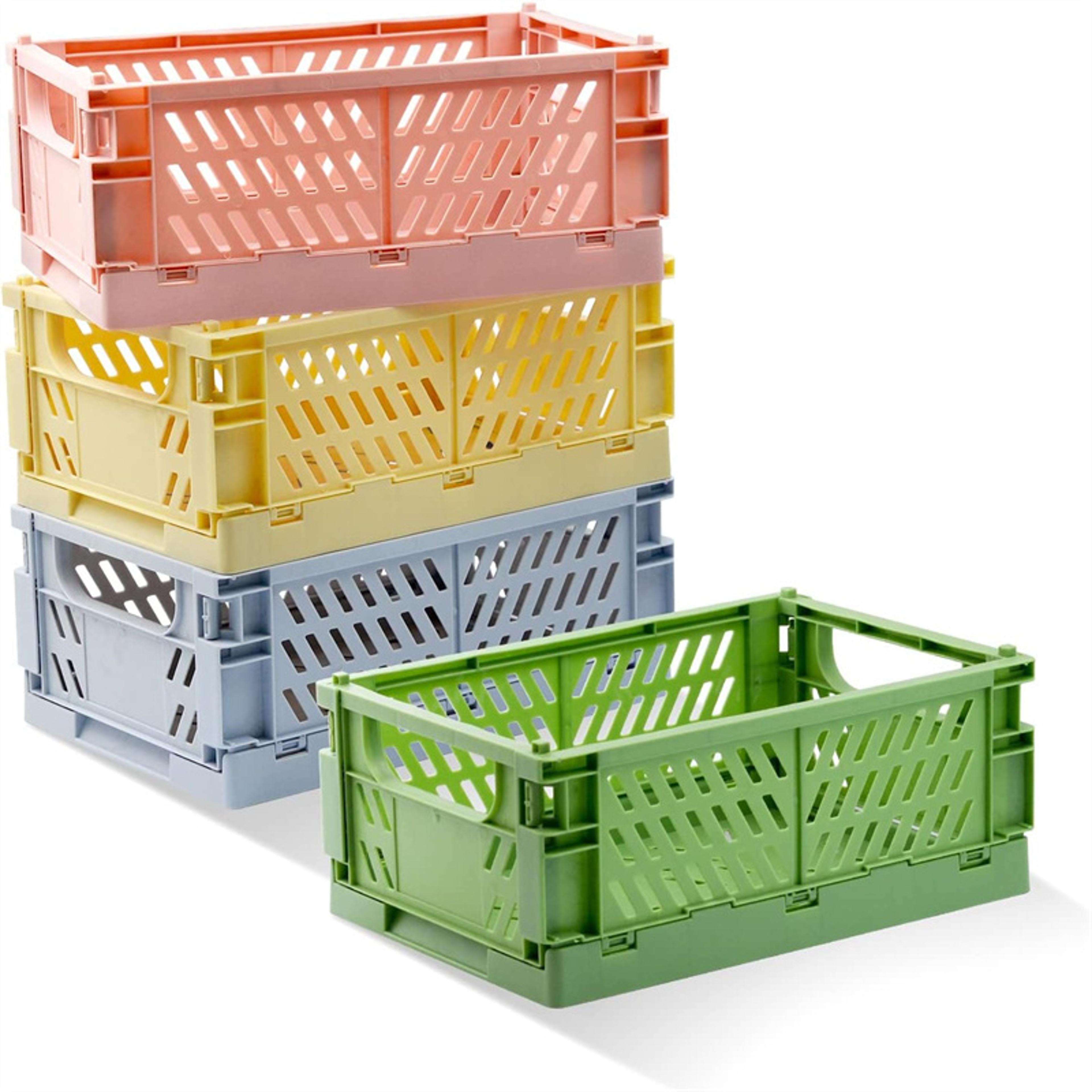 space saving foldable storage basket with handles for kitchen pantry and bathroom