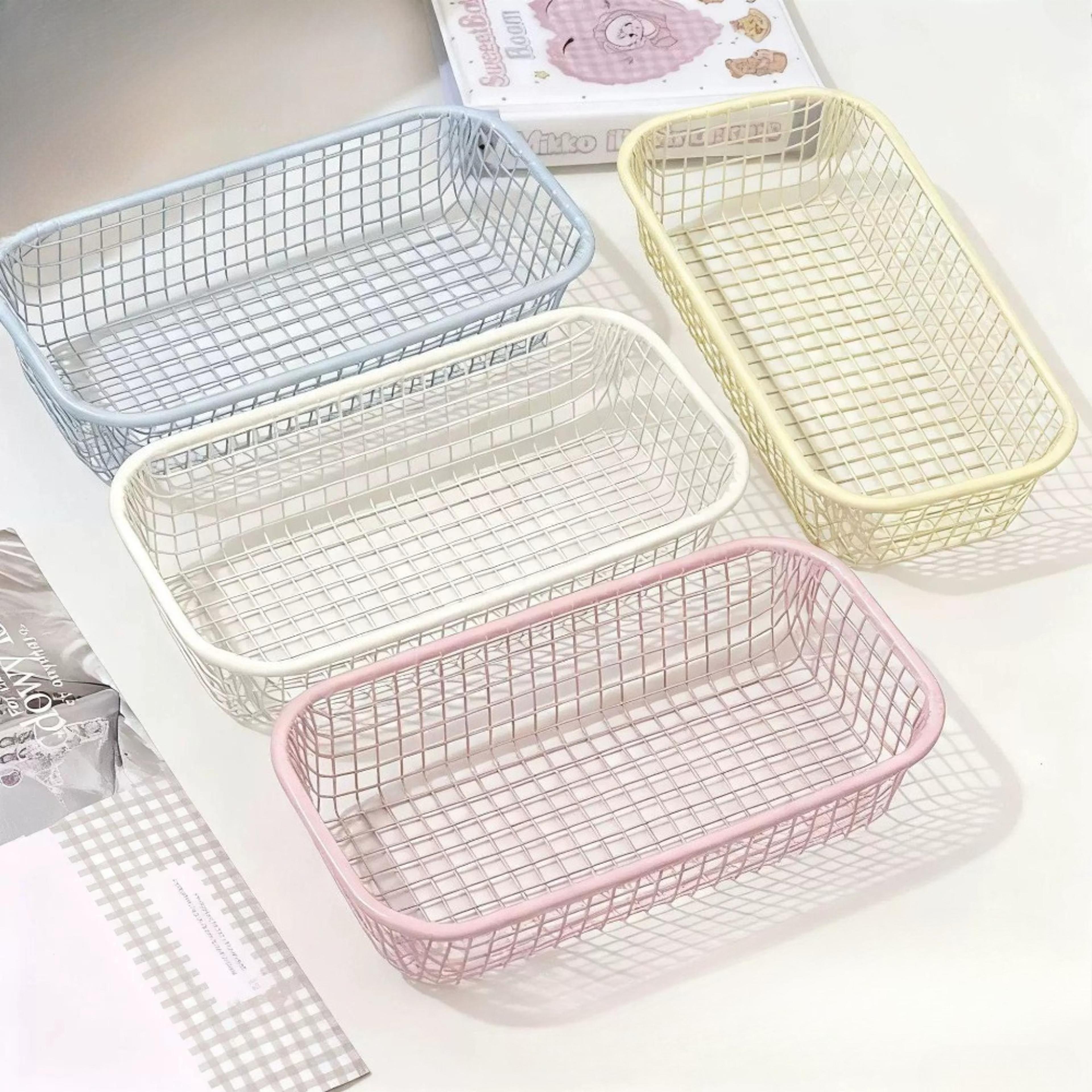 minimalist metal desk organizer basket for office stationery and small item storage