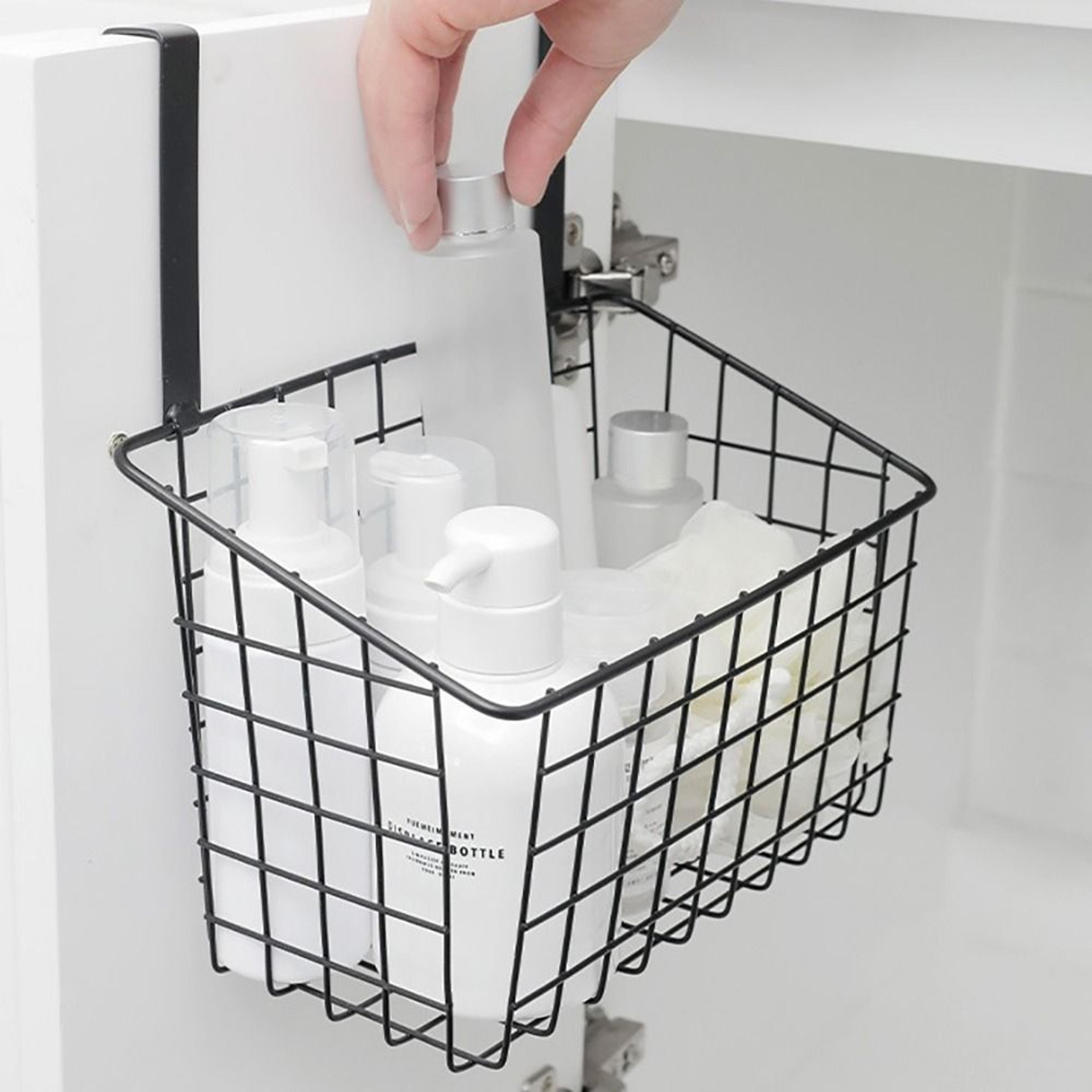 space saving over the door storage basket metal kitchen cabinet organizer with hooks