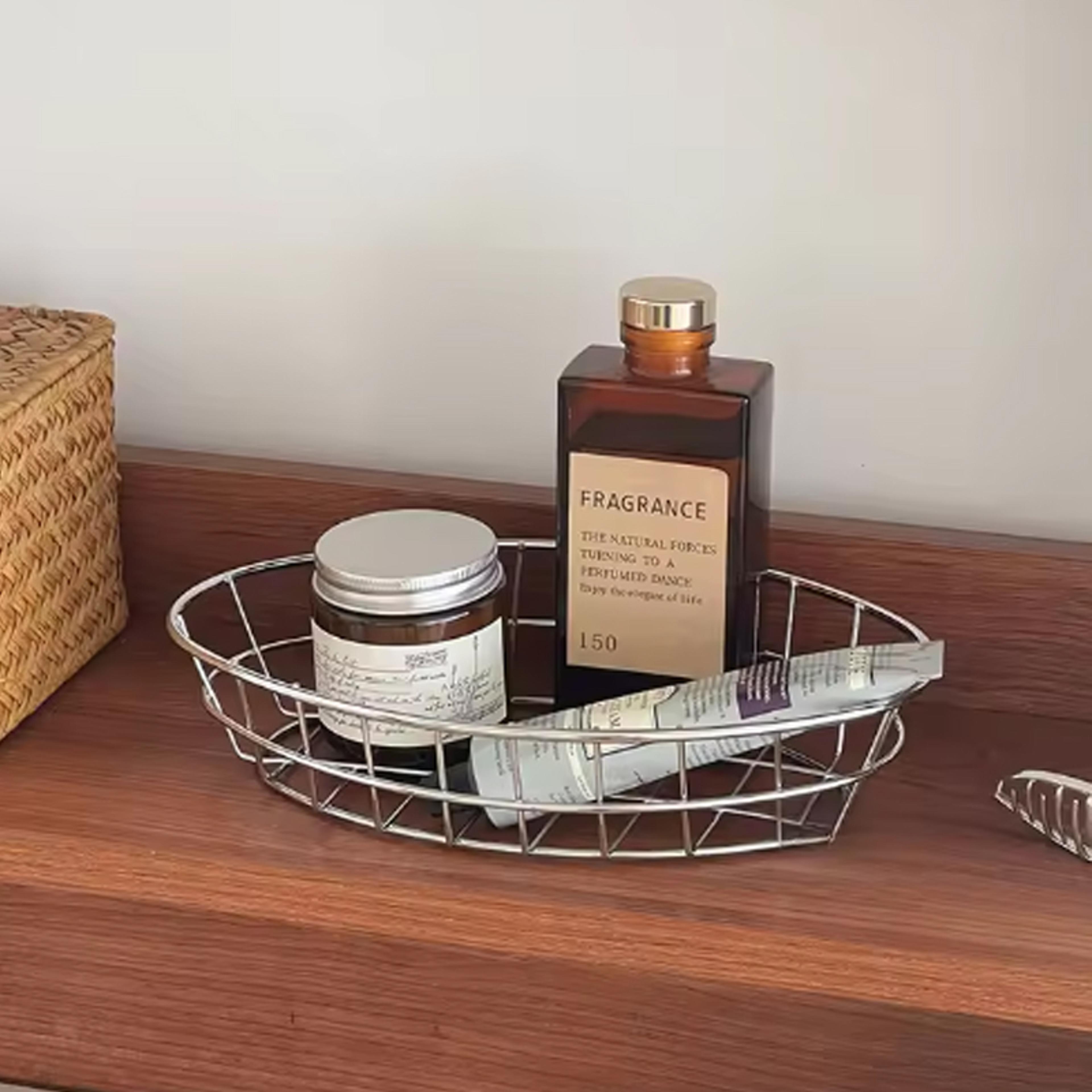 stainless steel desktop storage basket for cosmetics fruit and home organization