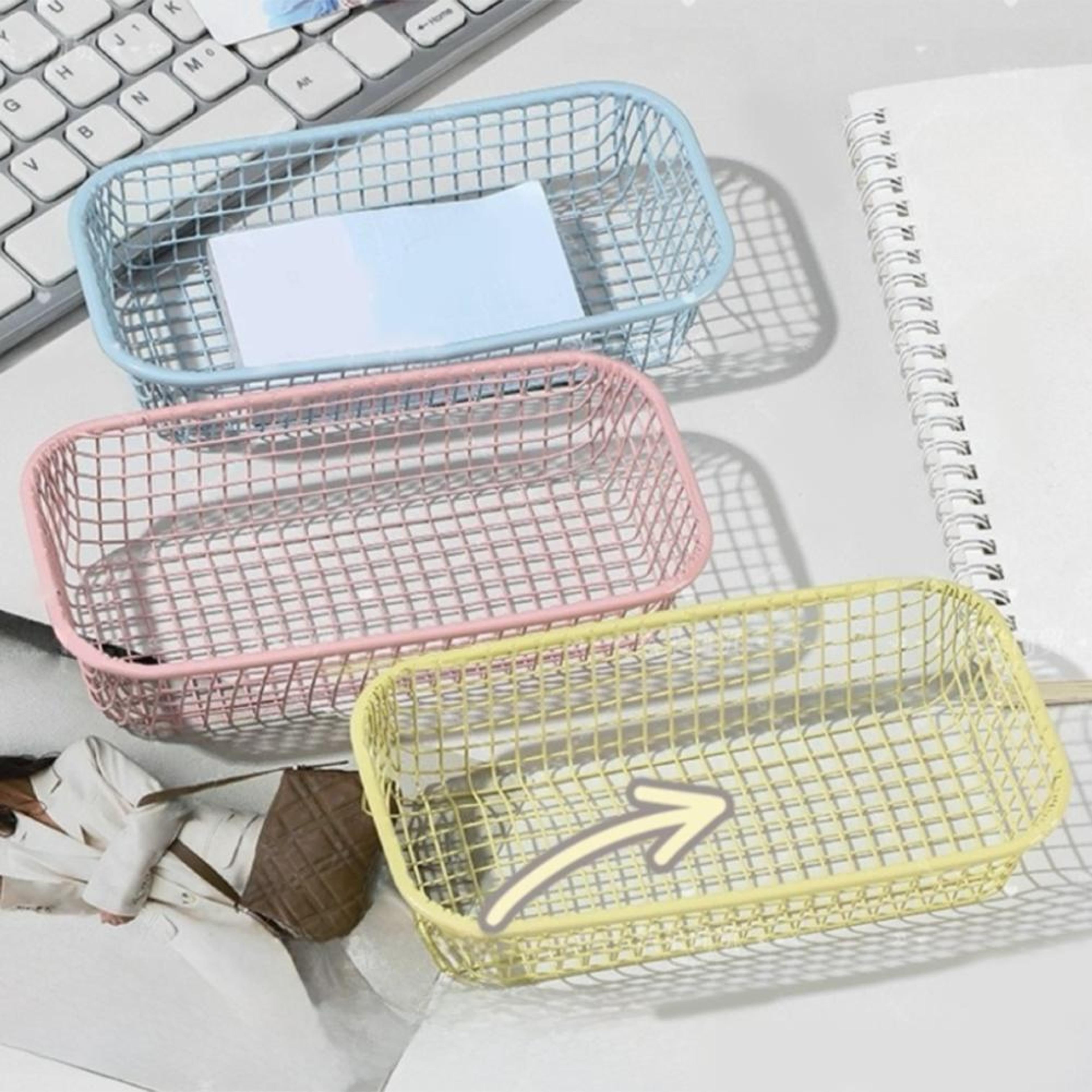 compact metal wire desk organizer basket for stationery and small item storage