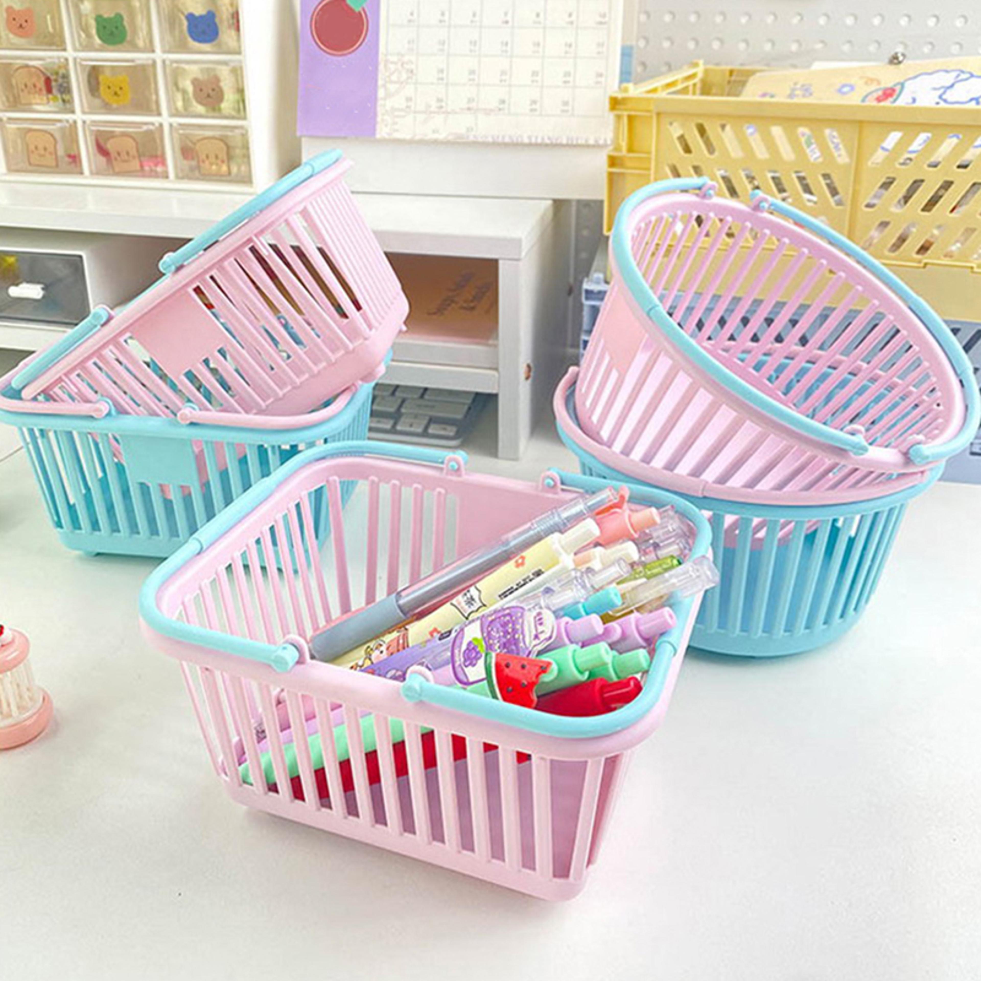 portable plastic storage basket with handles for home desk toy and fruit organization
