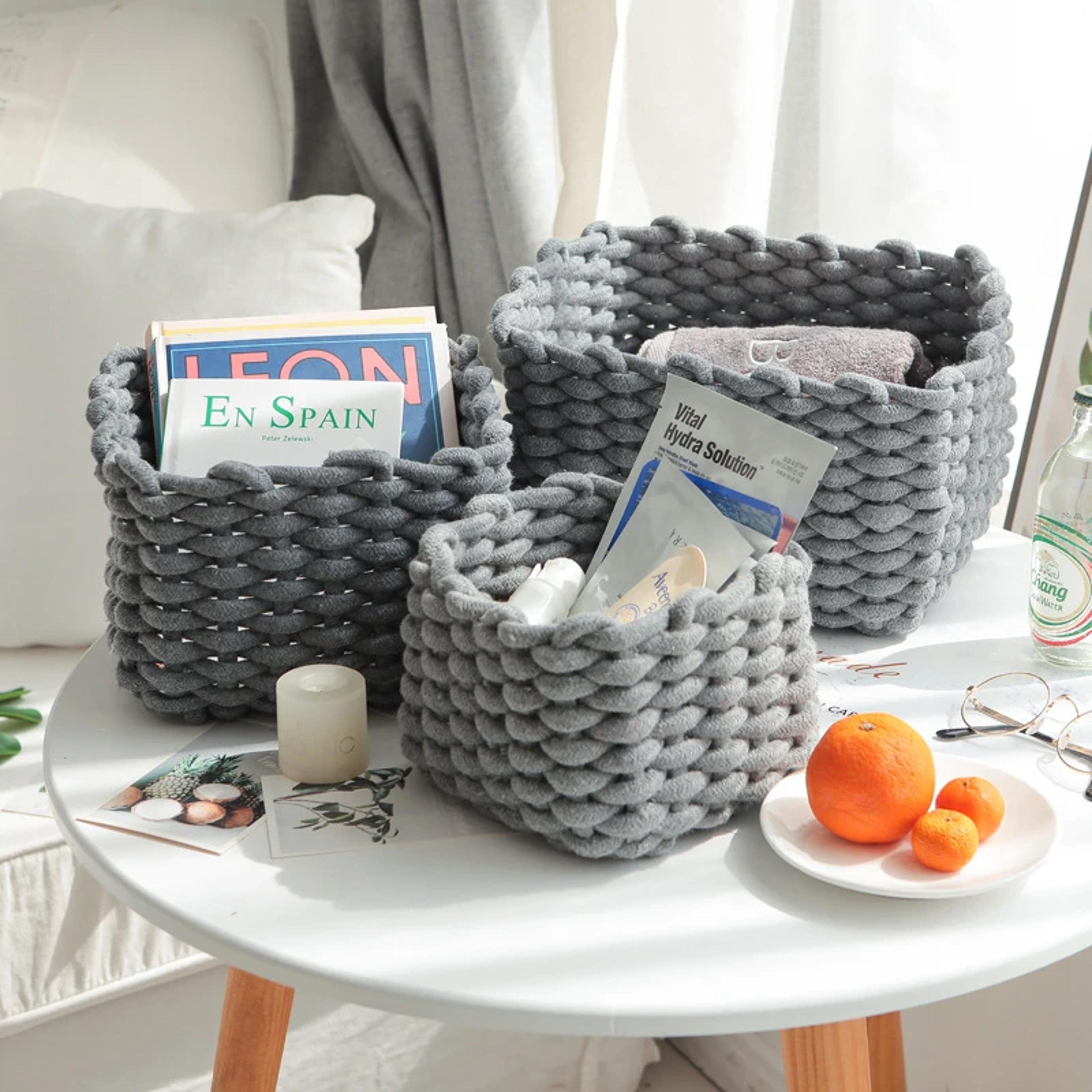 nordic cotton rope storage basket handwoven desktop organizer