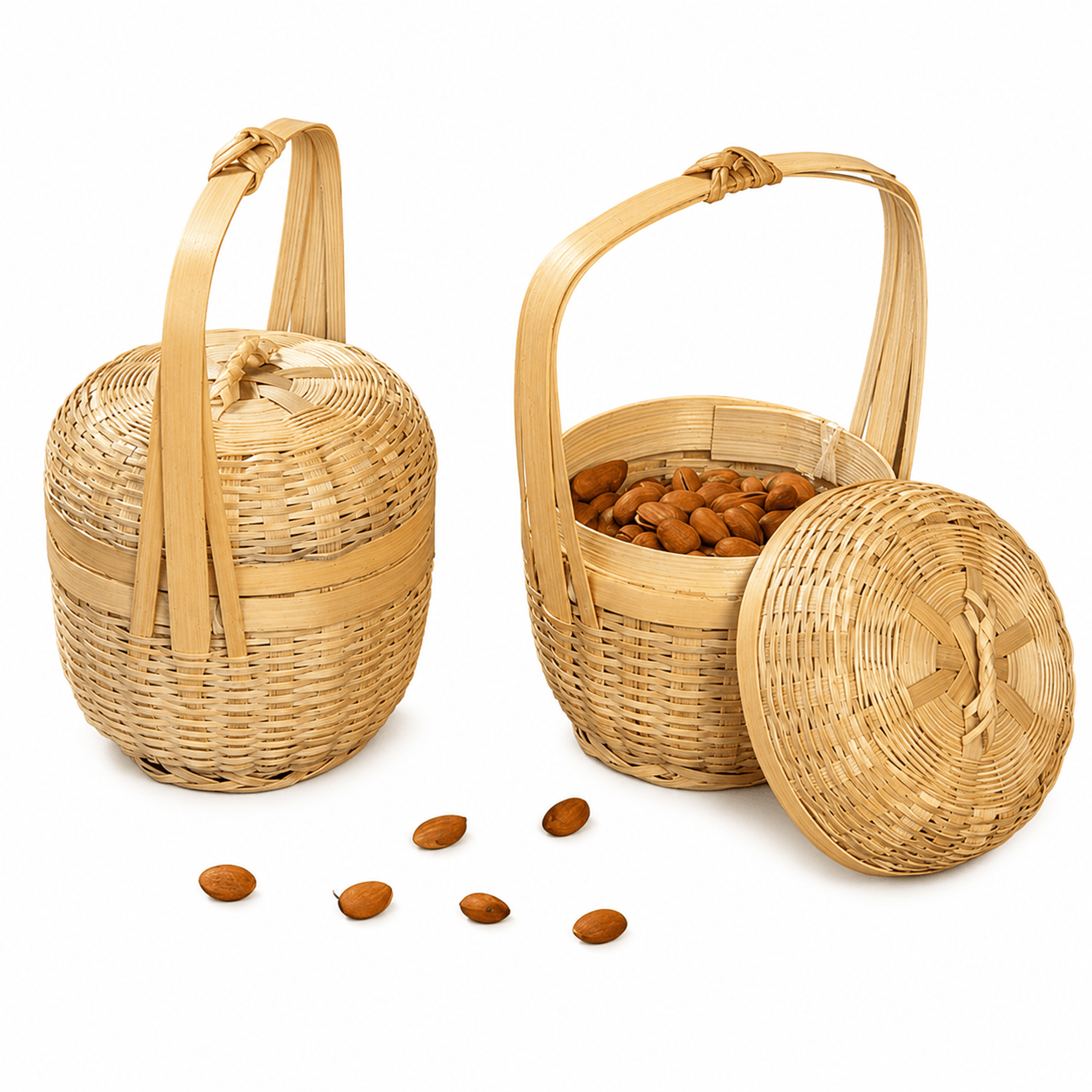 natural woven bamboo basket with lid for decorative storage and home organization