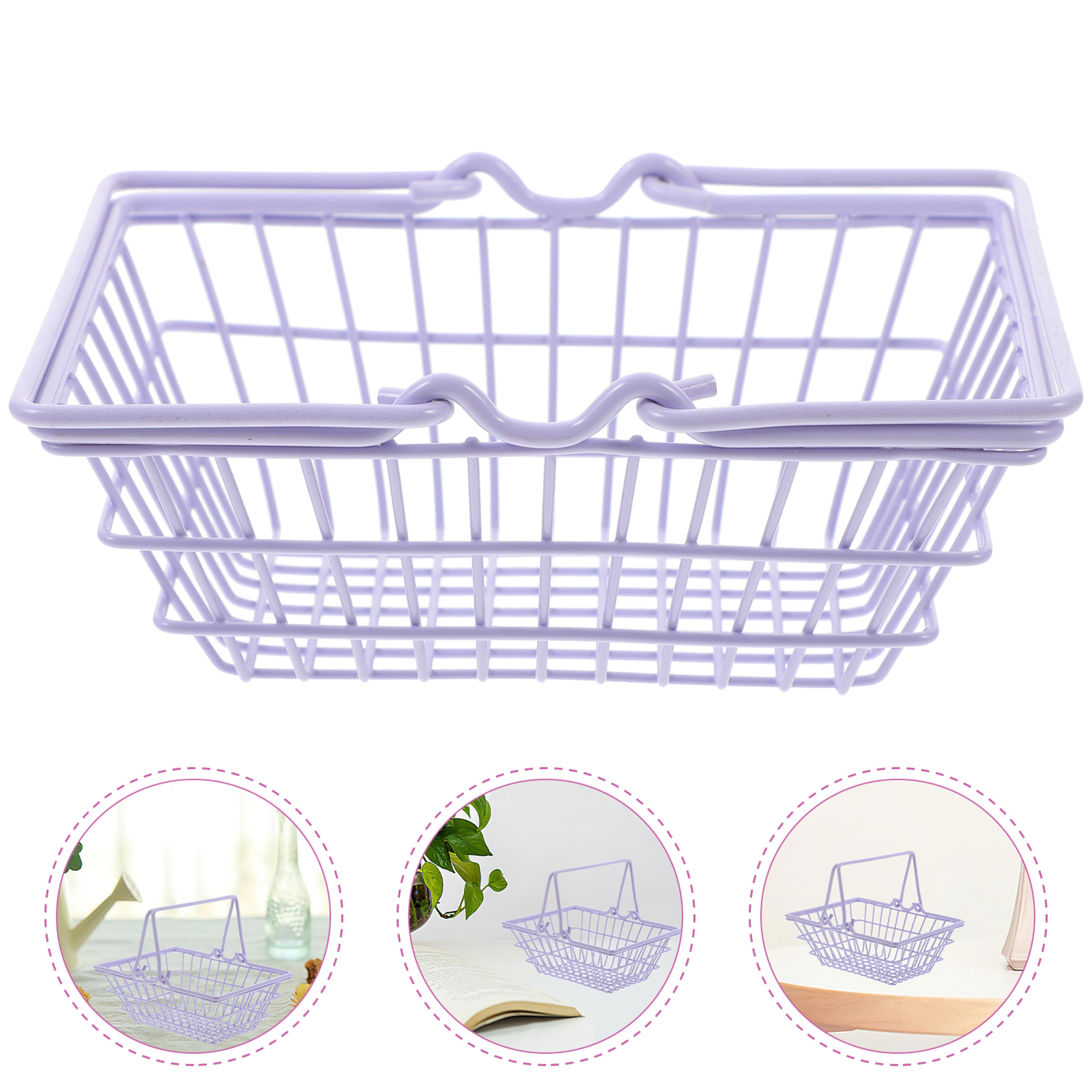 mini metal shopping basket with handle portable desktop storage organizer