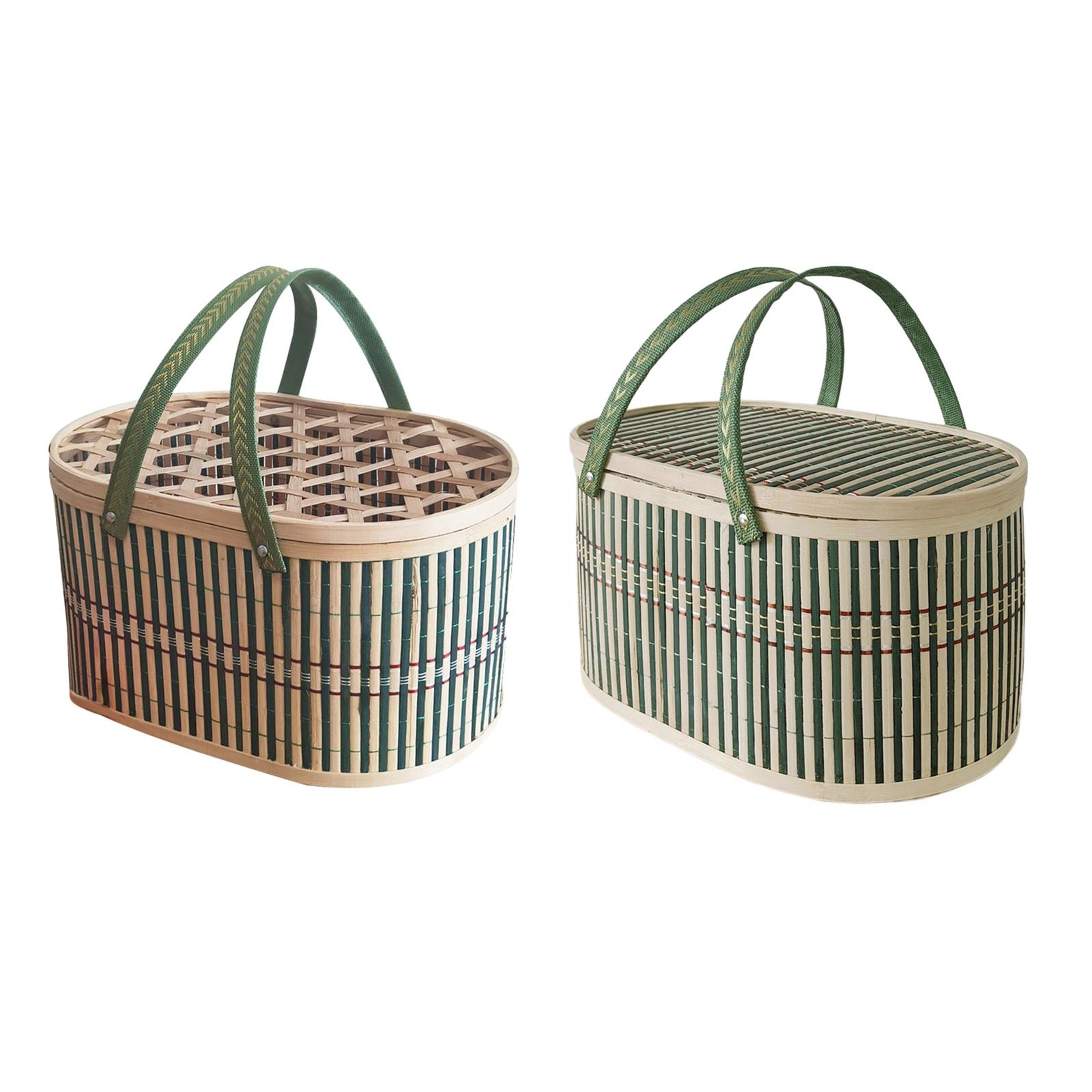 bamboo basket with lid handwoven picnic food storage basket with handle