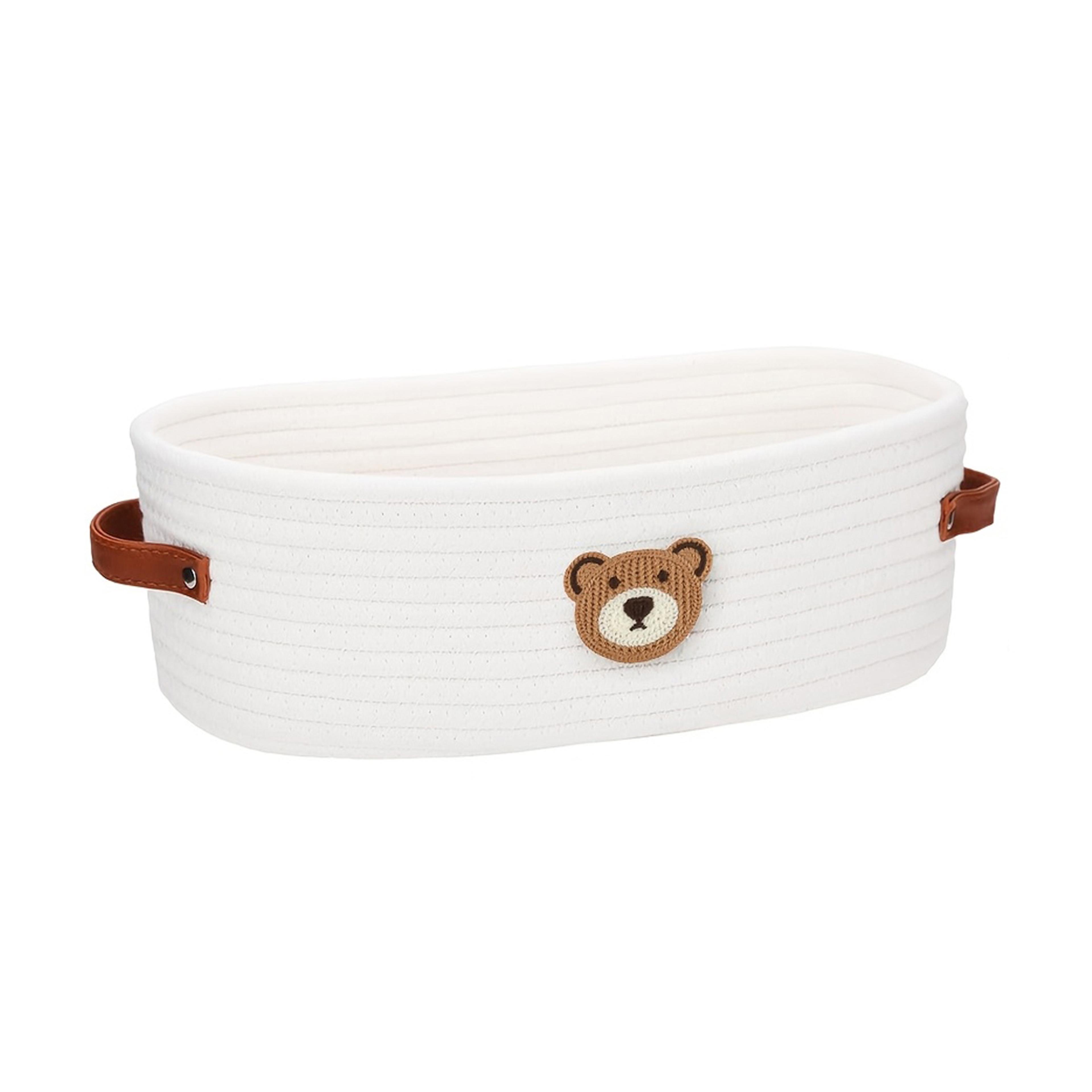 cute bear cotton rope storage basket with leather handle woven organizer for home and nursery