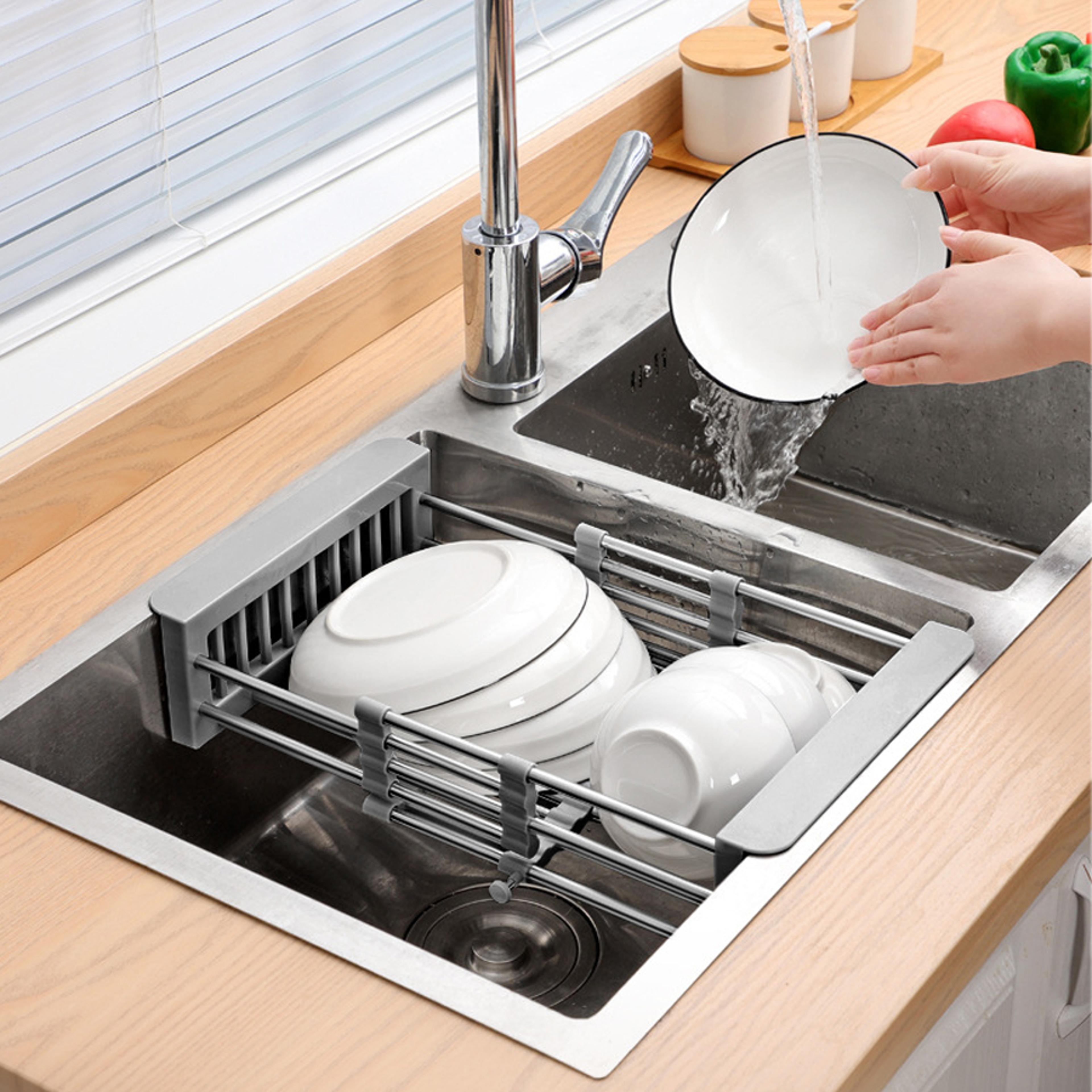 retractable sink rack stainless steel drain basket kitchen sink organizer