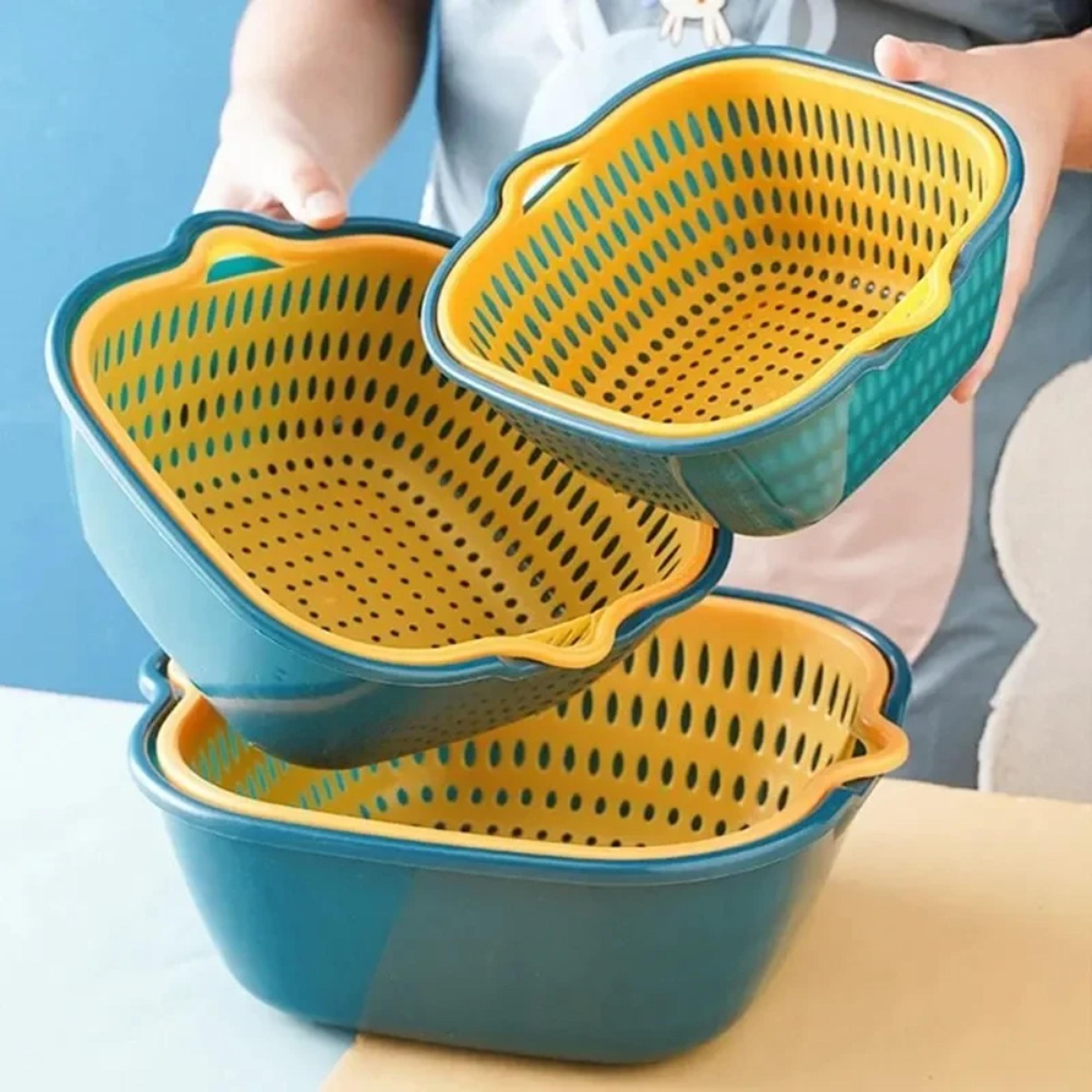 double layer kitchen drain basket fruit washing bowl and vegetable strainer set