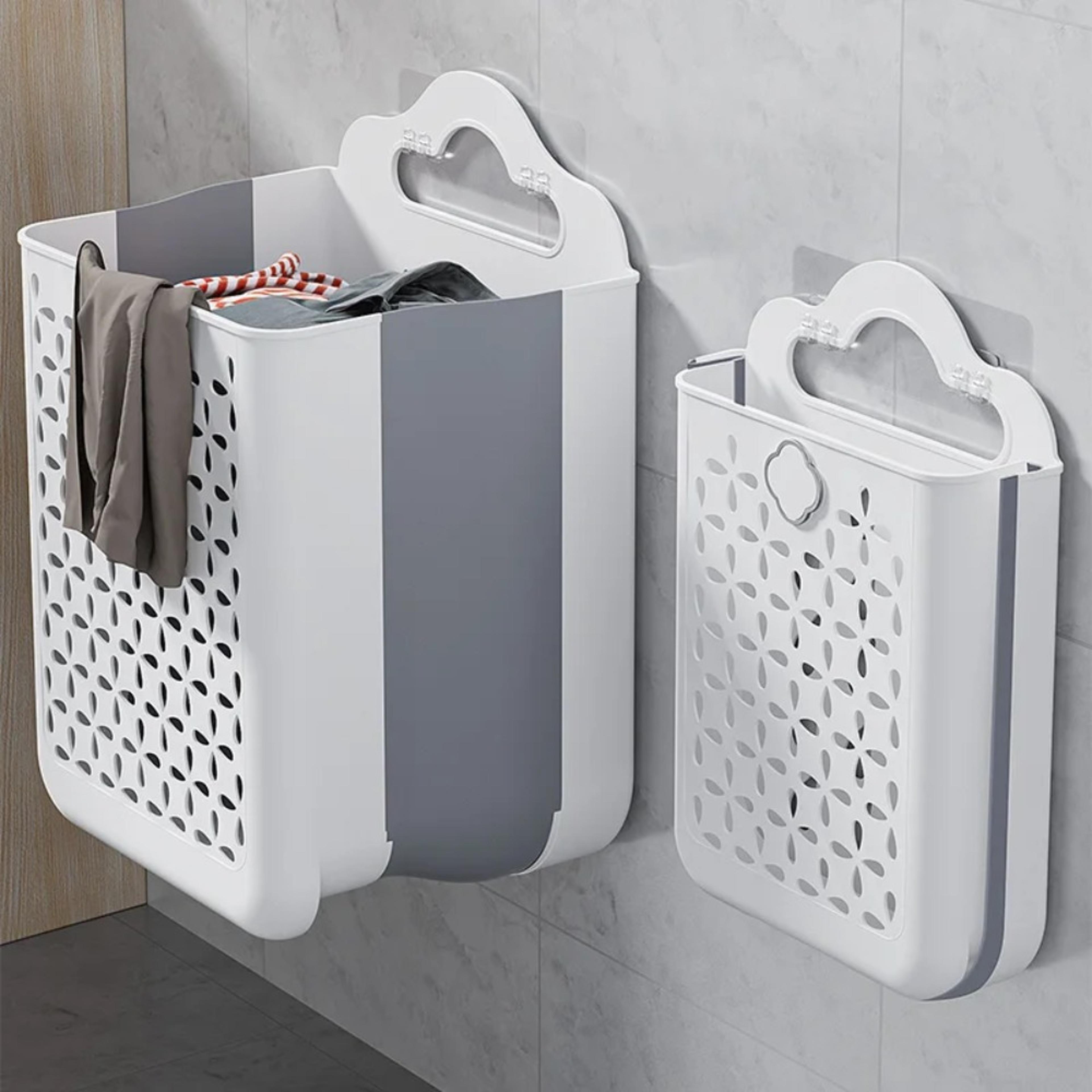 large capacity folding laundry basket wall mounted bathroom storage organizer