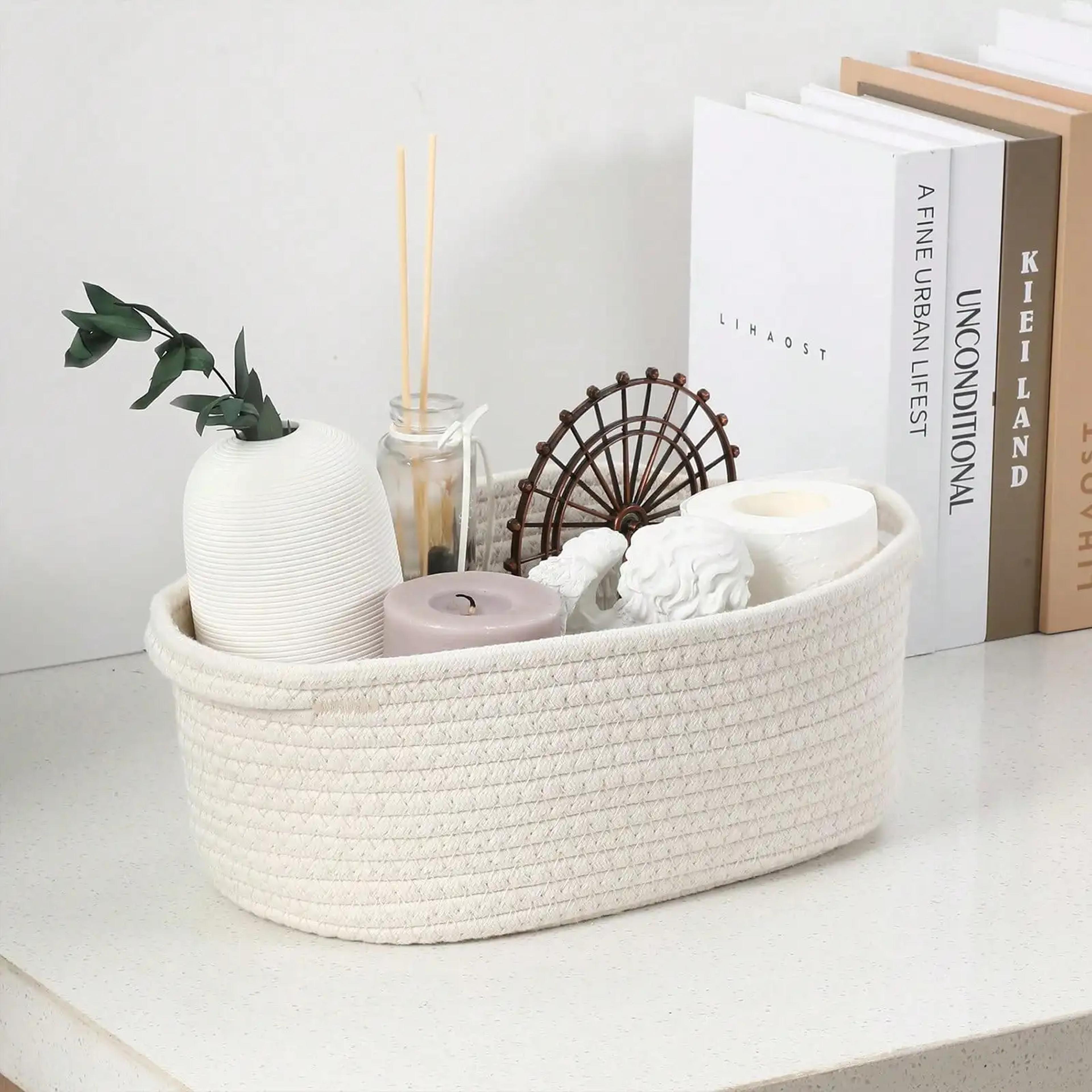 white woven storage basket with handle gift organizer for home decor